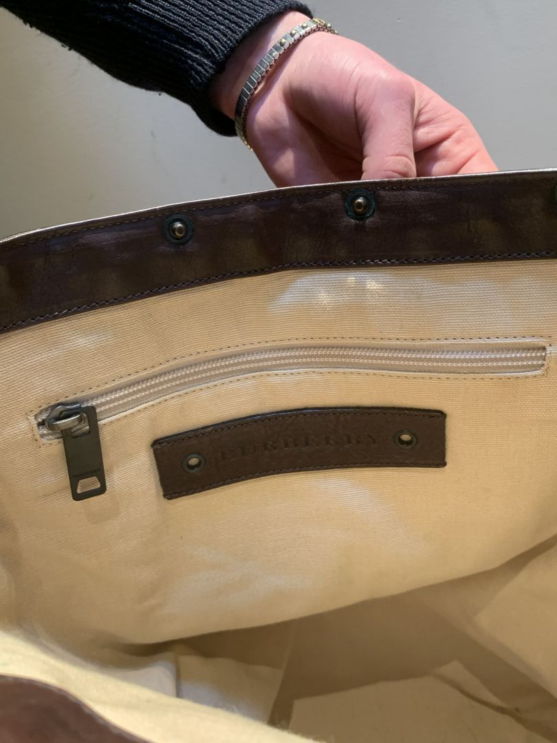Burberry Vintage Burberry Canvas & Leather Tote Bag - Tan/Beige Size ONE SIZE - 3 Thumbnail