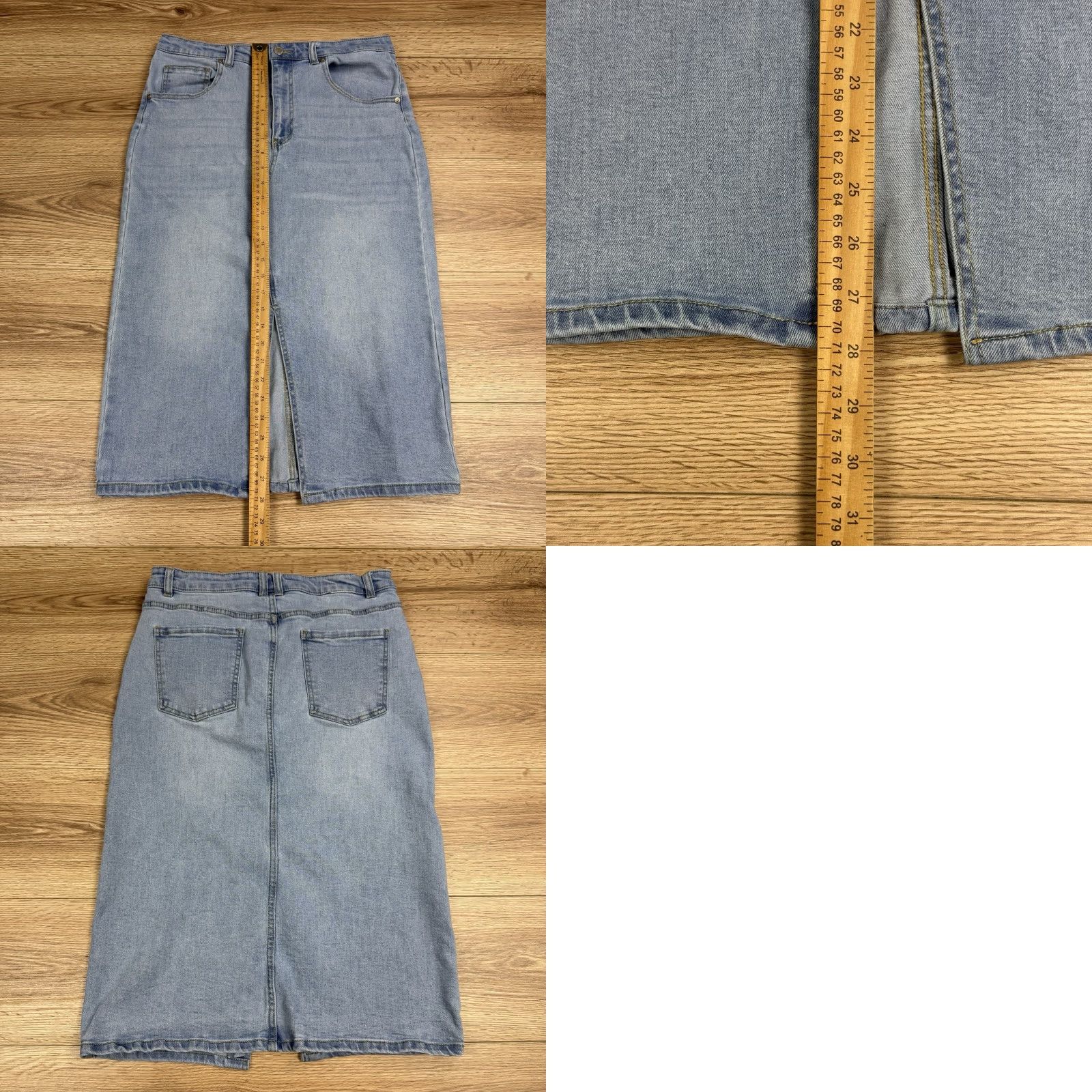 Denime OAT New York Shirt Denim Midi Front Split Light Wash Blue 10 Womens Cotton Blend A-Line Midi Denim Shirt Size L / US 10 / IT 46 - 8 Thumbnail