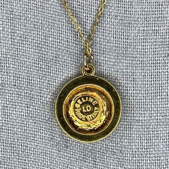 Celine CELINE Logo Goldtone Metal and Rhinestone Pendant Necklace Size ONE SIZE - 4 Thumbnail