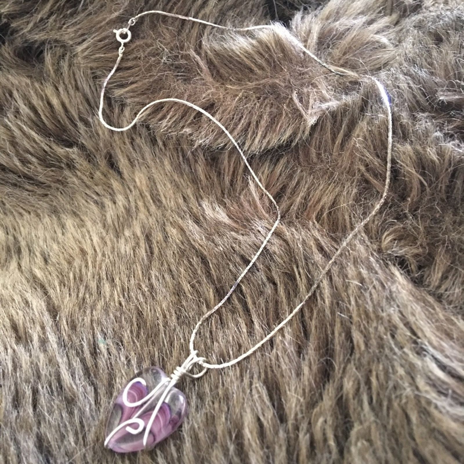 Handmade Hand crafted heart glass pendant on chain necklace Size ONE SIZE - 8 Thumbnail