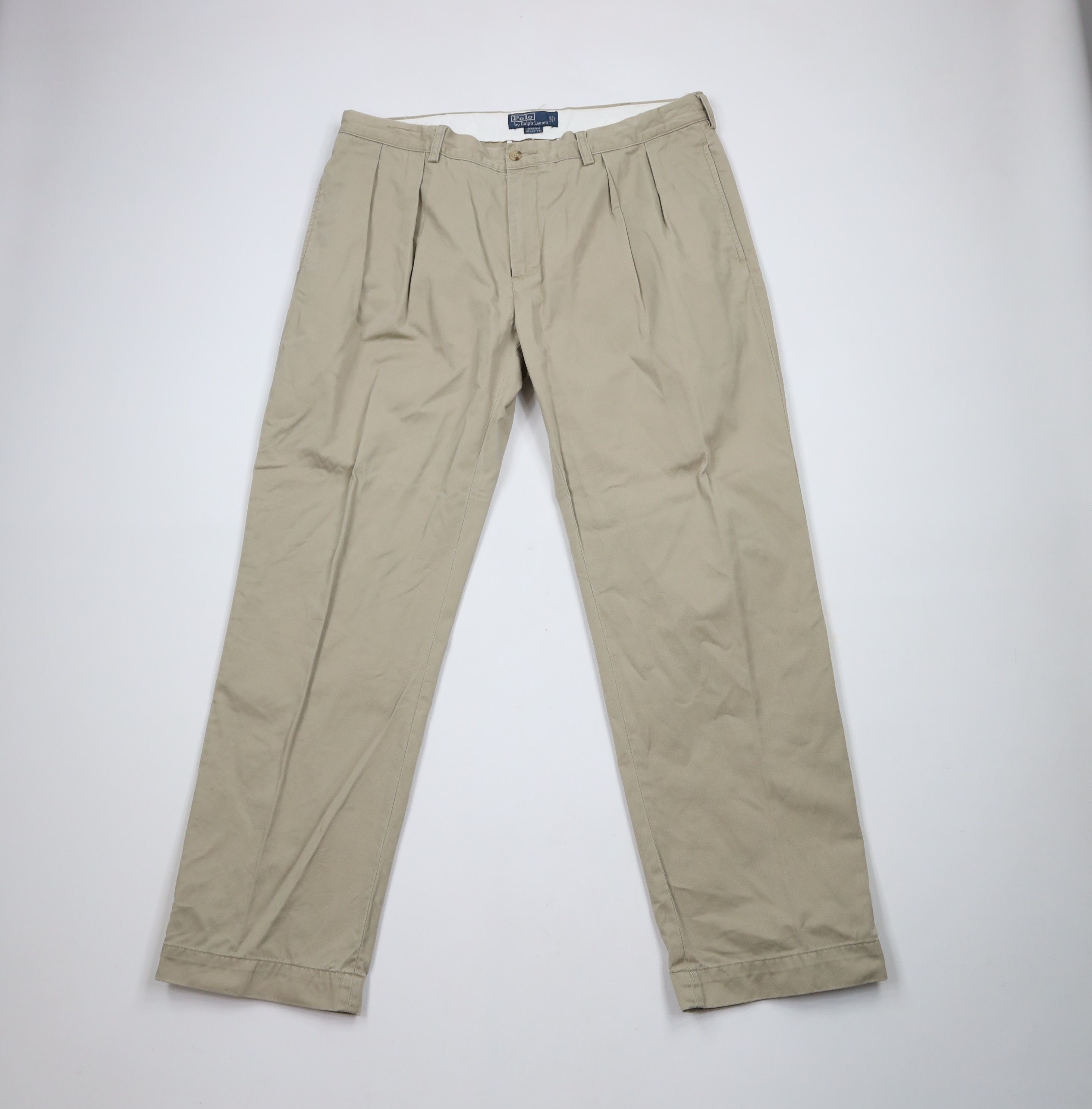 Ralph Lauren × Vintage Vintage 90s Ralph Lauren Pleated Wide Leg Chino Pants Beige Size US 38 / EU 54 - 1 Thumbnail