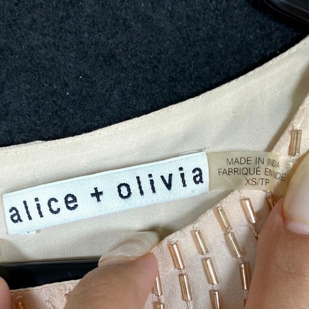 Alice + Olivia Alice + Olivia Womens Blouse Champagne Bernice Beaded Ruffle Sleeve Back Zip XS Size XS / US 0-2 / IT 36-38 - 6 Thumbnail