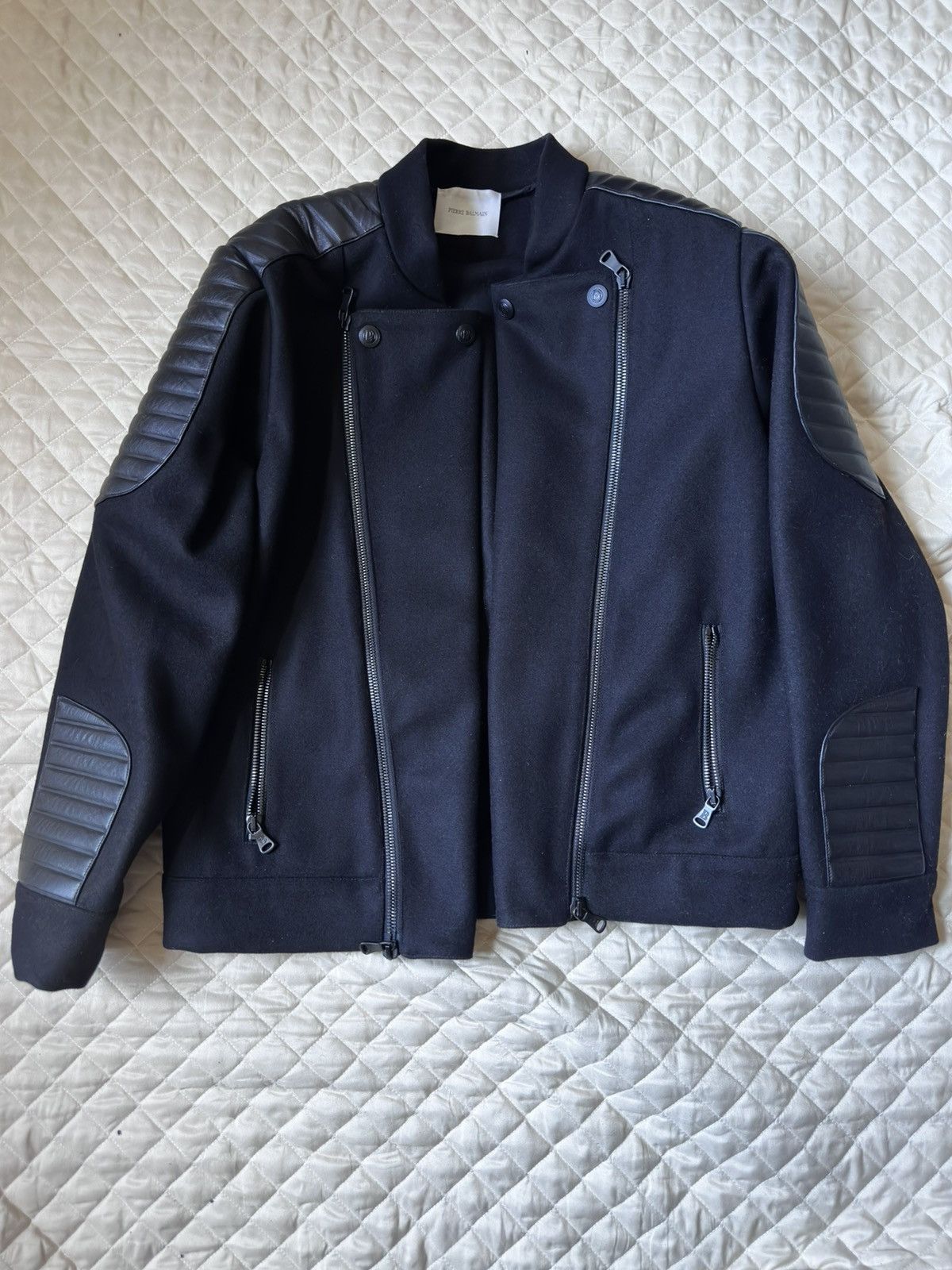Balmain Balmain 2011 Runway Leather Raccoon Fur Cozy Wool Jacket