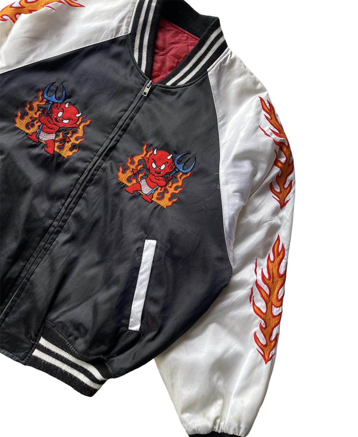 Vintage Rare 90s Great Red Hot Power of Devils Bomber Jacket Size US L / EU 52-54 / 3 - 5 Thumbnail