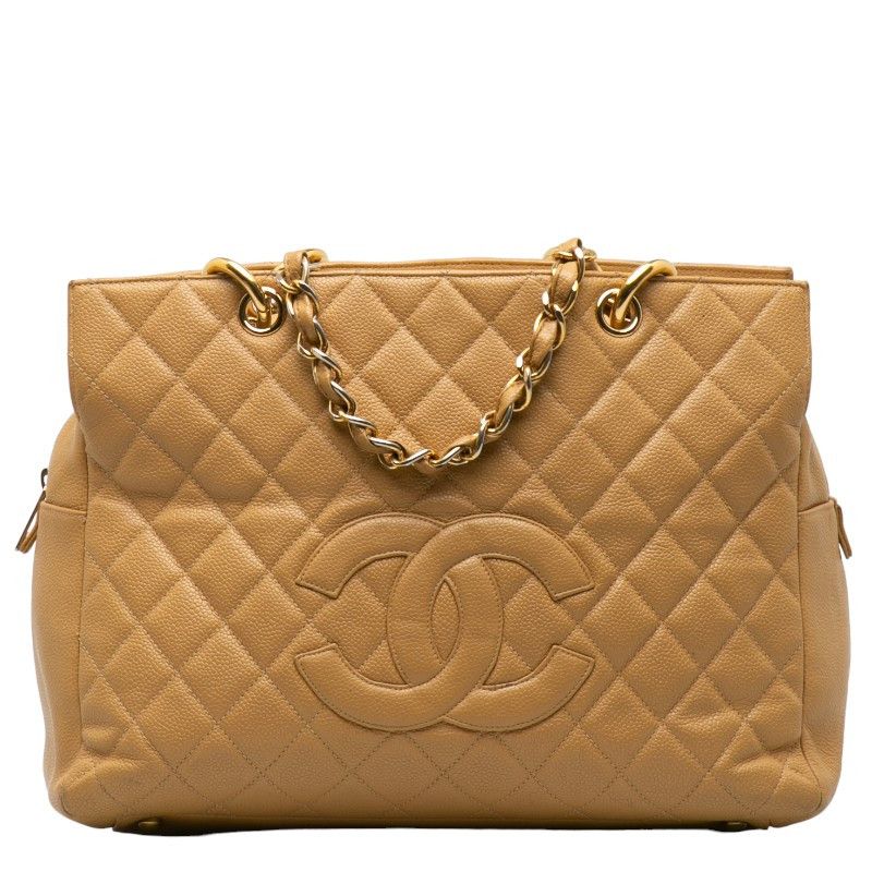 image of Chanel Cc Caviar Expandable Tote in Beige, Women's