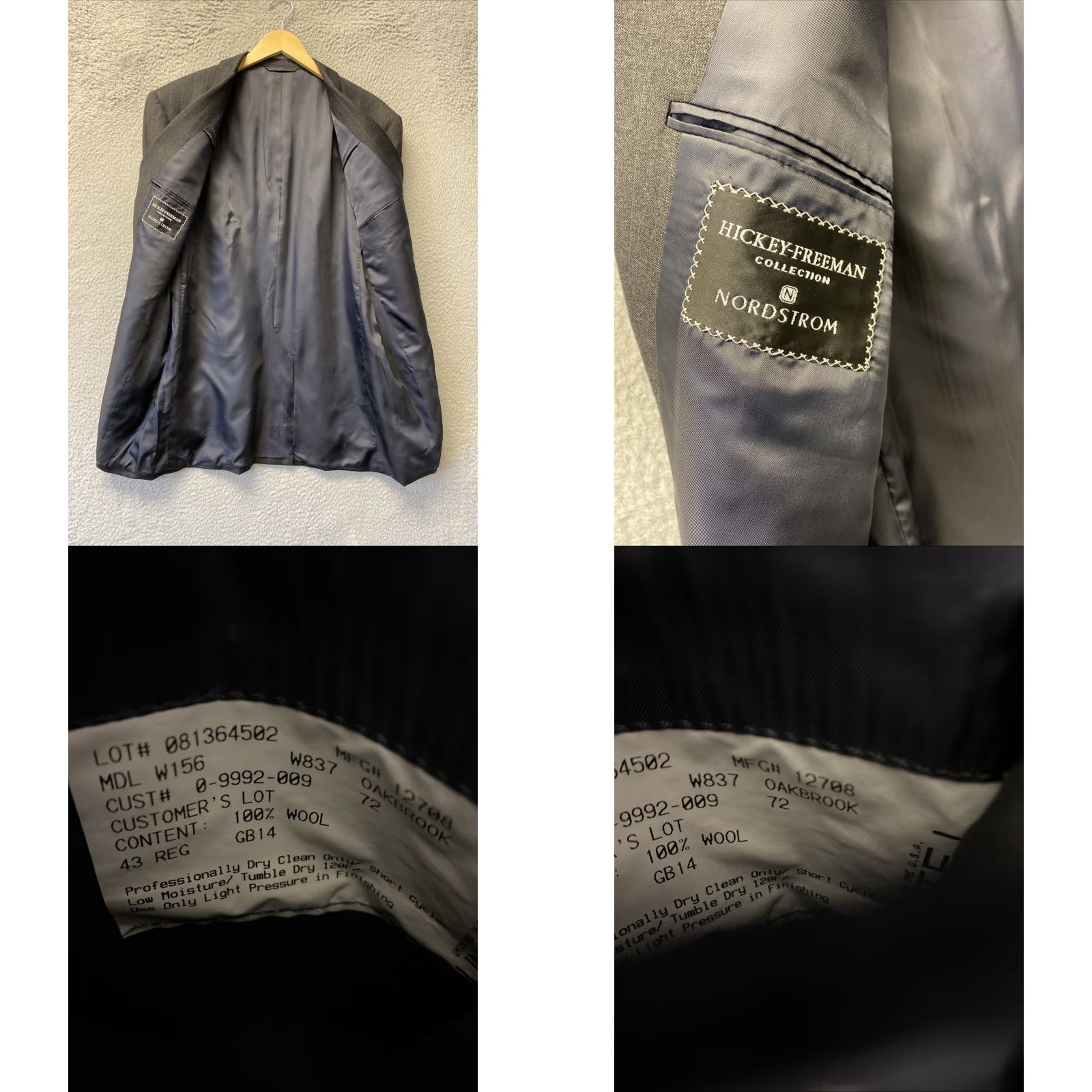 Vintage Hickey Freeman 100% Wool Suit Blazer Size 43R Gray Striped Mens Size 46R - 8 Thumbnail