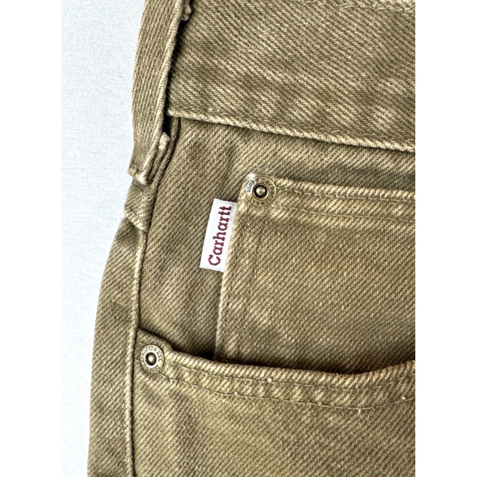 Carhartt VINTAGE Carhartt B161 BRK Canvas Work Pants Olive Brown 38x36 Jeans Workwear Mens Olive Brown Cotton Denim 36in Inseam Distressed 90s? (adjusted) Size US 36 / EU 52 - 3 Thumbnail