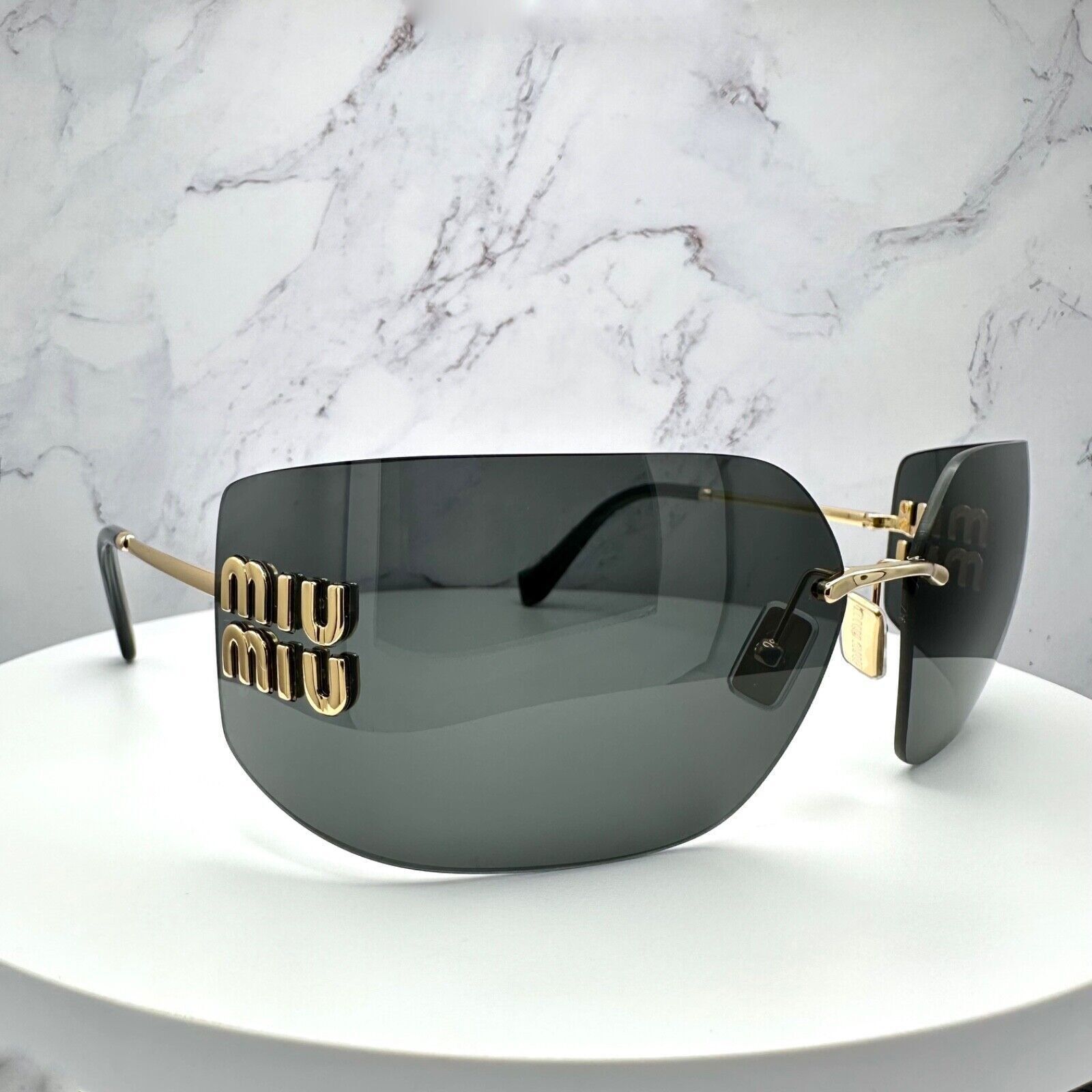 Miu Miu New MIU MIU Sunglasses Gold Rimless Wrap Square Size ONE SIZE - 5 Thumbnail