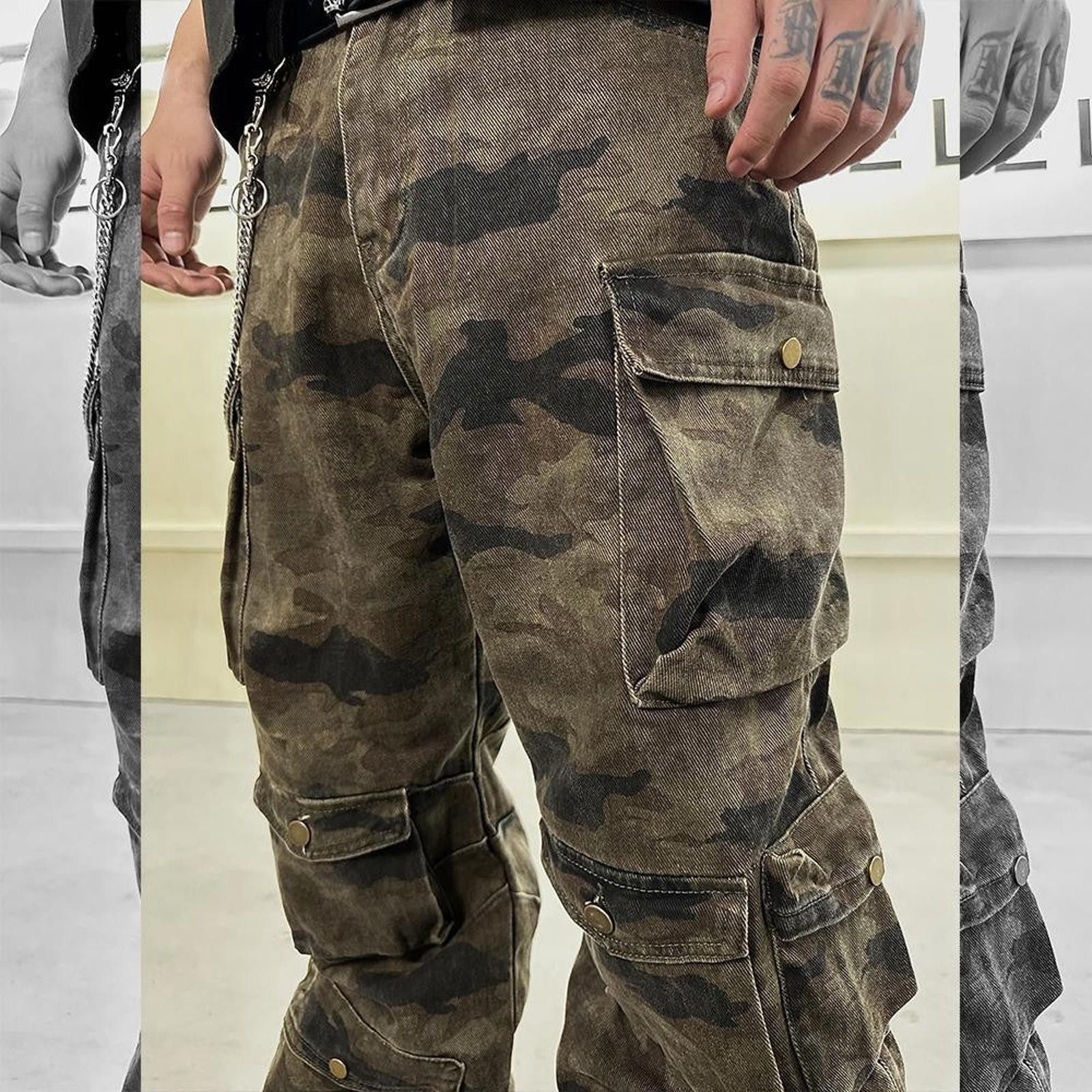 Japanese Brand Loose Camo Pants – Straight Leg, Streetwear Workwear Size US 30 / EU 46 - 5 Thumbnail