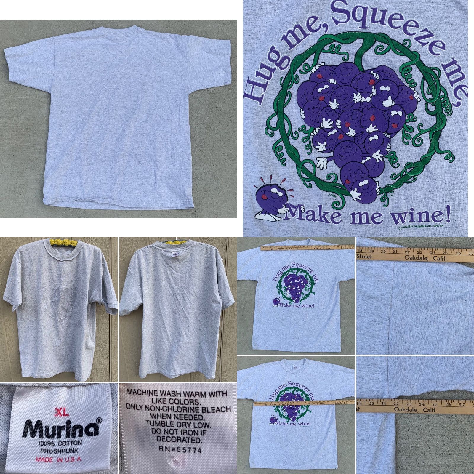 Vintage VINTAGE Hug me Squeeze me Make me wine t-shirt 1994 Hull Garments 90s grapes XL Size XL / US 12-14 / IT 48-50 - 8 Thumbnail