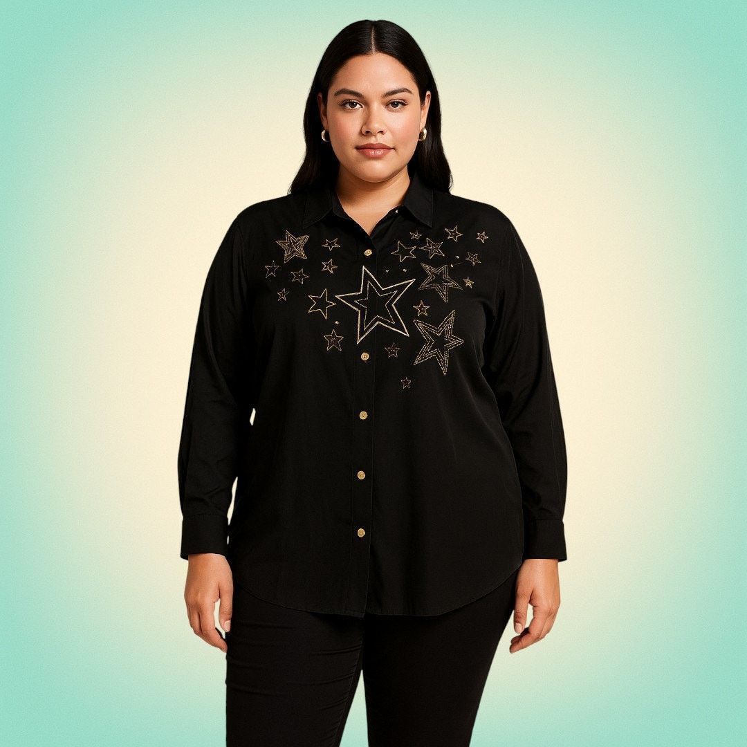 Other Vintage Starcore Glam Embroidered Silk Button Down Suzelle Size XL / US 12-14 / IT 48-50 - 1 Thumbnail