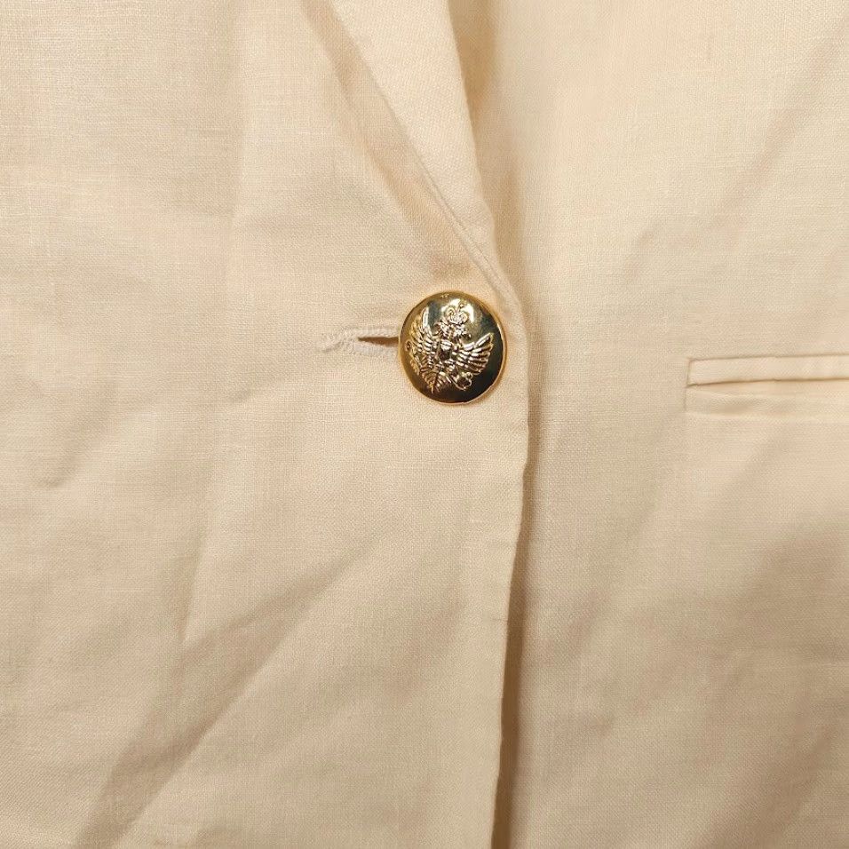 Vintage VINTAGE Rafaella Blazer Womens 14 Double-Breasted 90s Cream Linen Uniform Jacket Size XL / US 12-14 / IT 48-50 - 4 Thumbnail