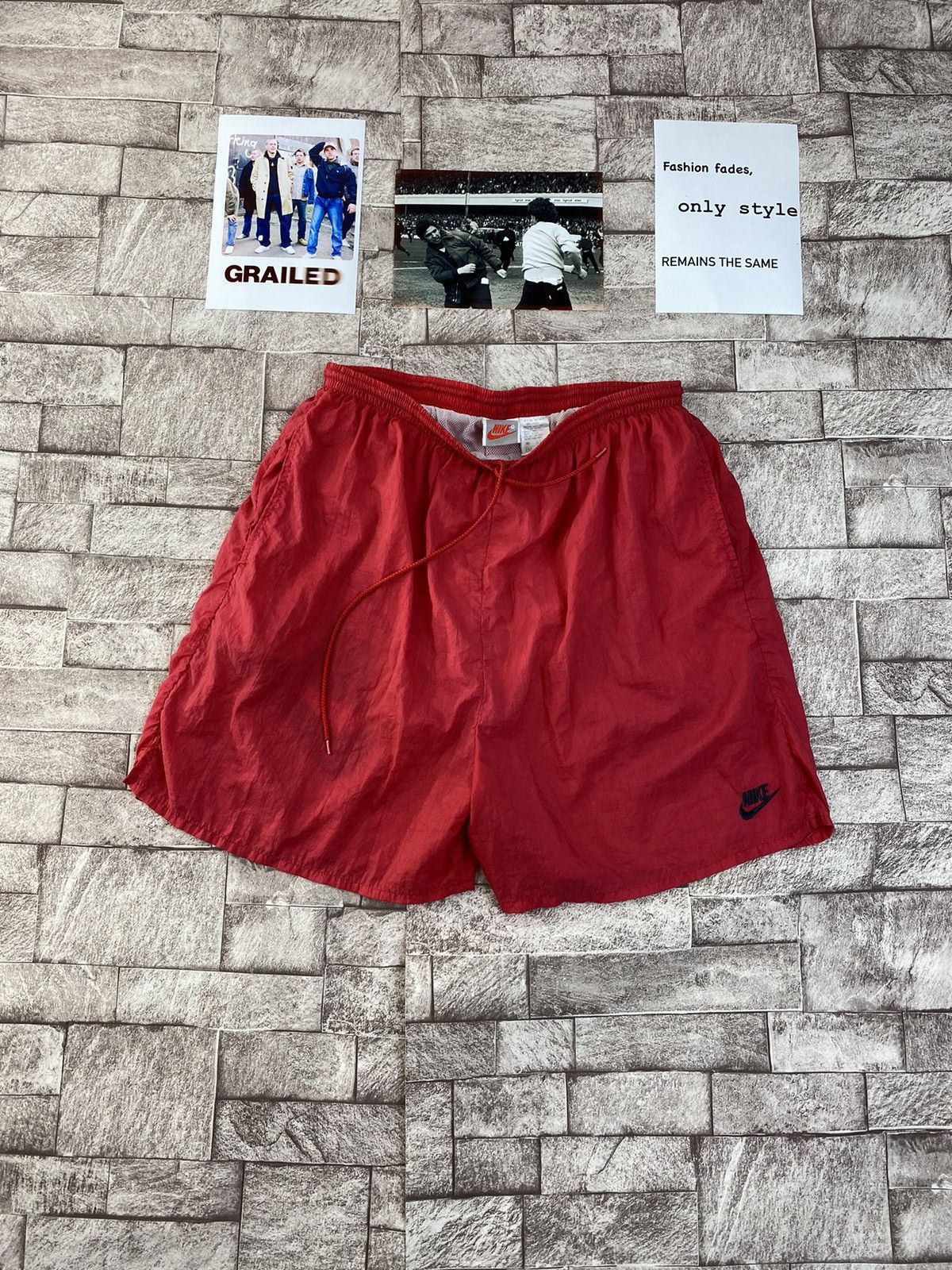 Nike × Vintage Vintage Nike Nylon Shorts 90s Big Logo Swoosh Men Red Size US 36 / EU 52 - 1 Thumbnail