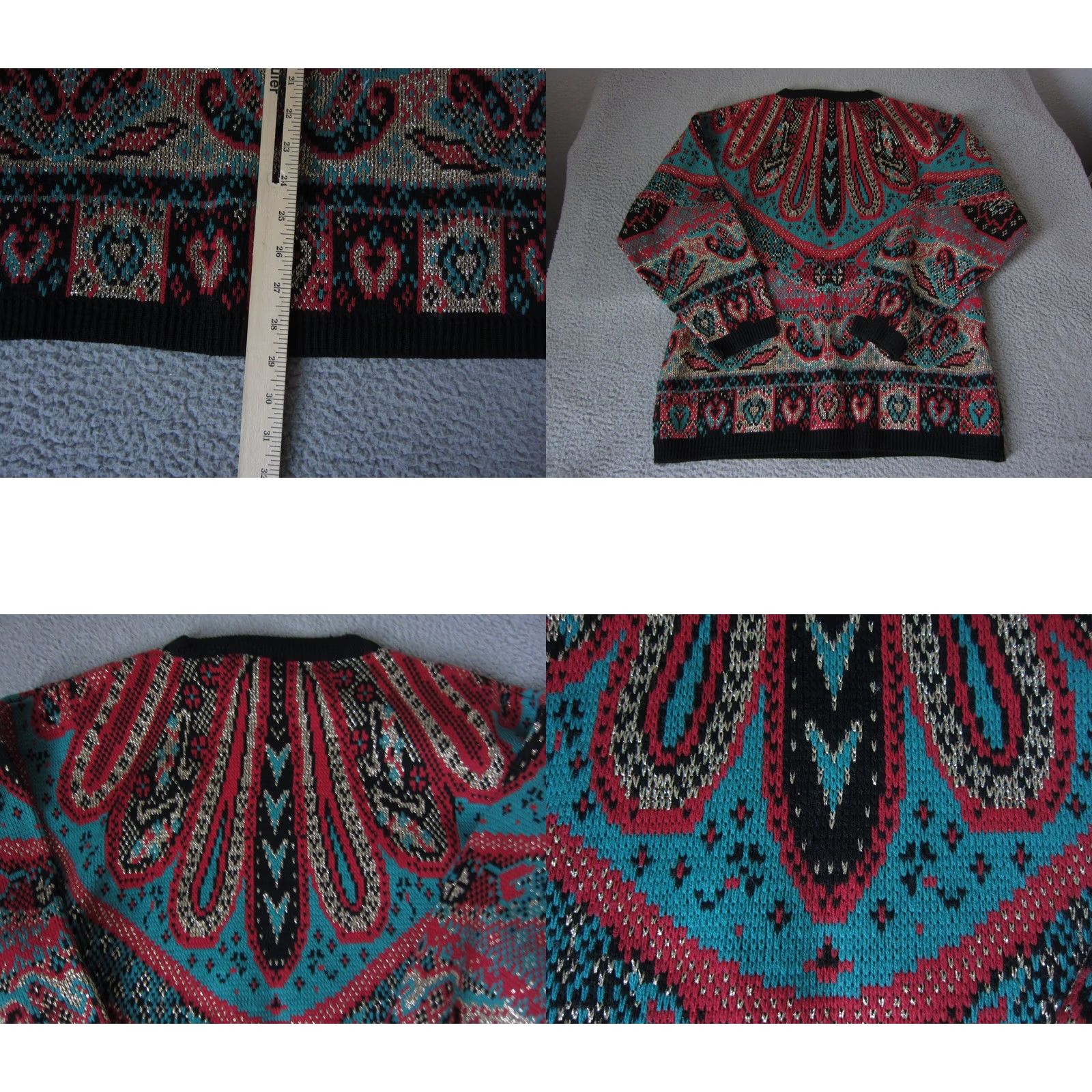 Vintage VINTAGE Sheridan Square Sweater Womens 22W Black Red Blue Paisley Baroque Gold 90s 80s Size 3XL / US 20-22 - 8 Thumbnail