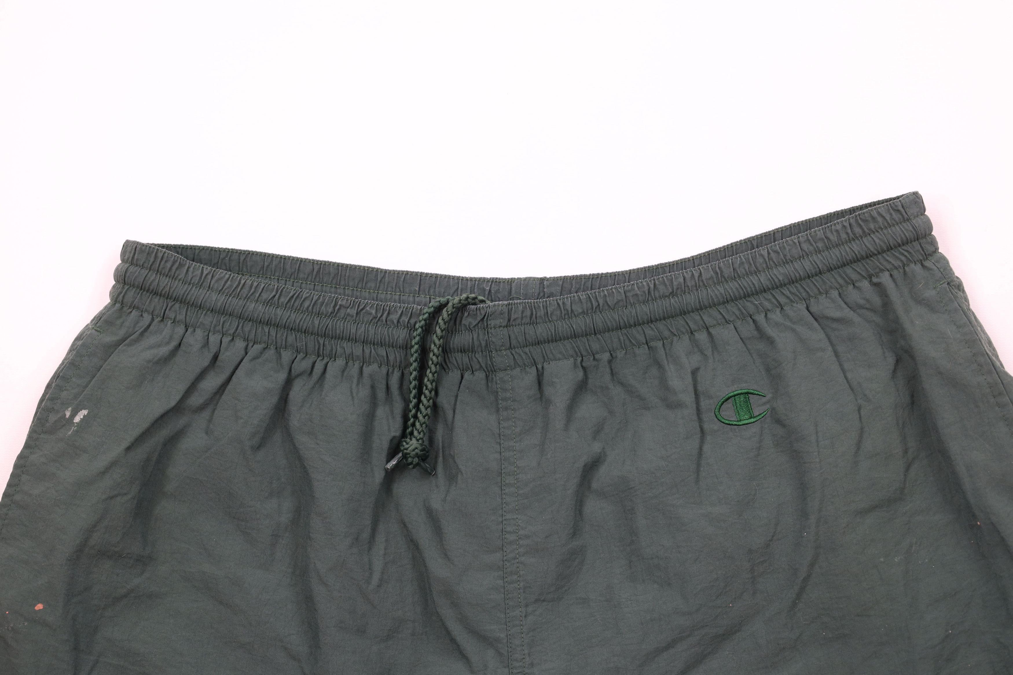 Champion × Vintage Vintage 90s Champion Spell Out Lined Shorts Baggies Green Size US 36 / EU 52 - 2 Thumbnail