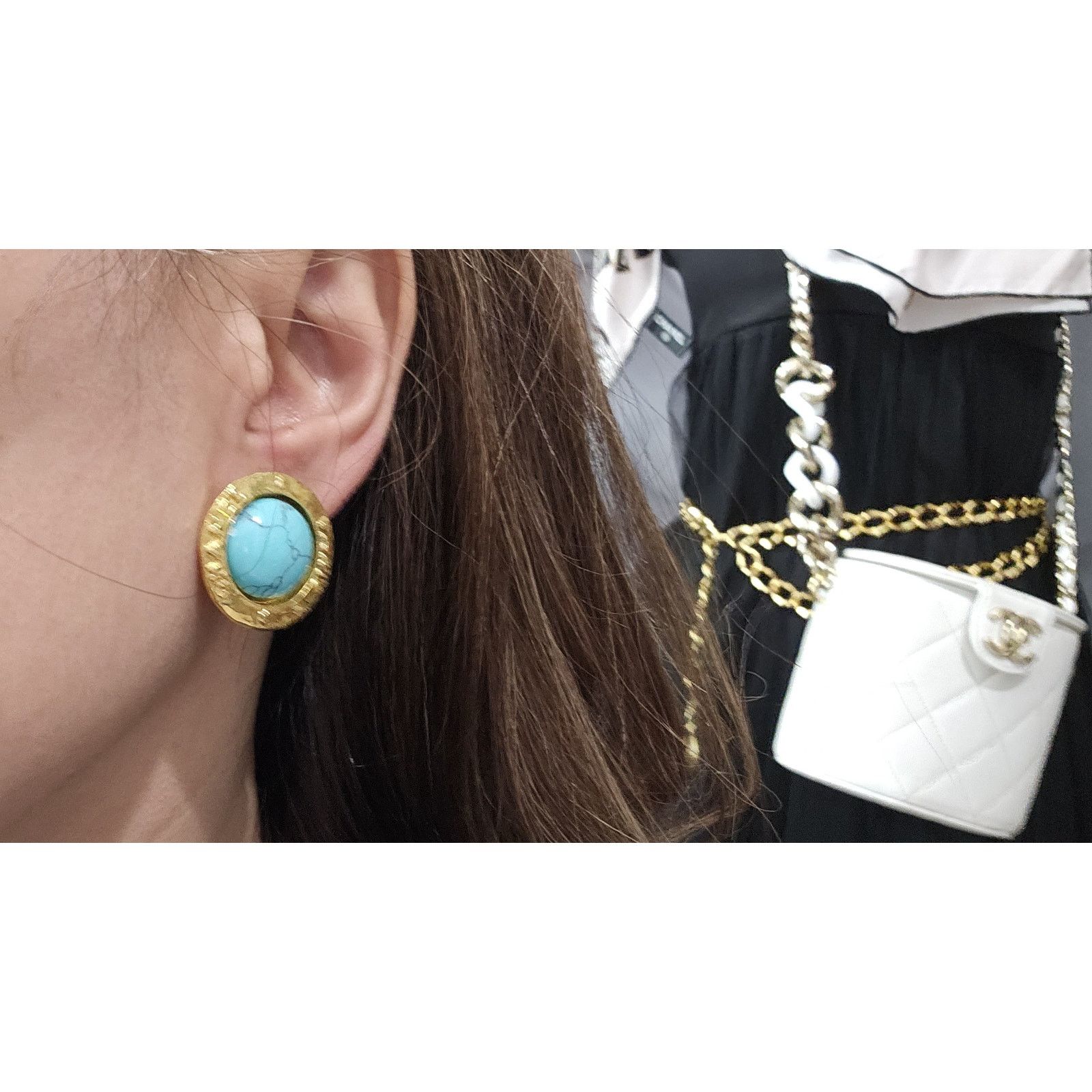 Chanel Chanel Collection 28 Turquoise Stone Gold Clip-On Earrings Size ONE SIZE - 3 Thumbnail