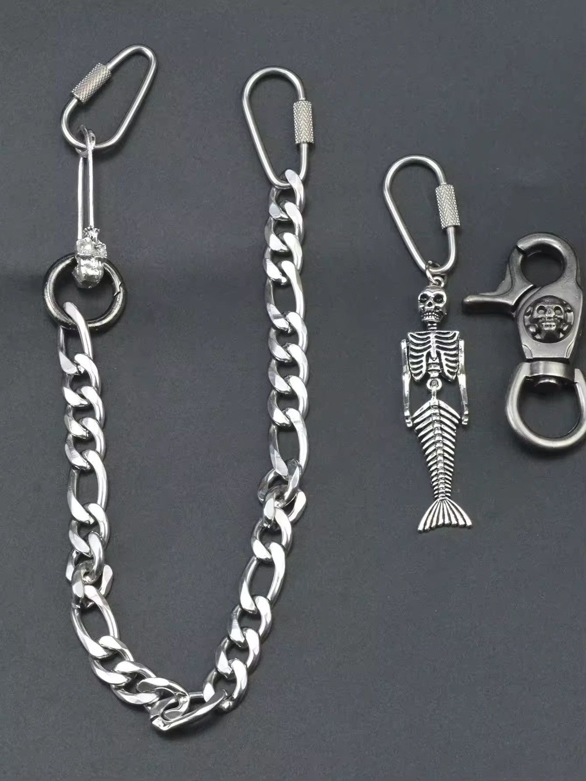 Vintage Mermaid Chain Keychain Pirate Skull Snap Hoop Size ONE SIZE - 4 Thumbnail