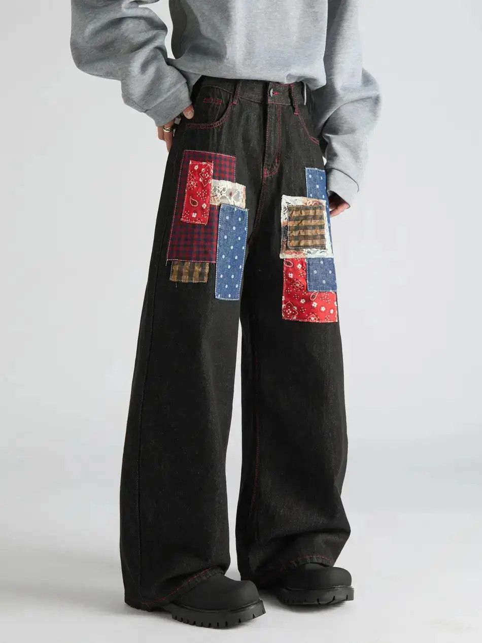Japanese Brand Retro straight leg wide leg patchwork jeans Size US 32 / EU 48 - 2 Thumbnail