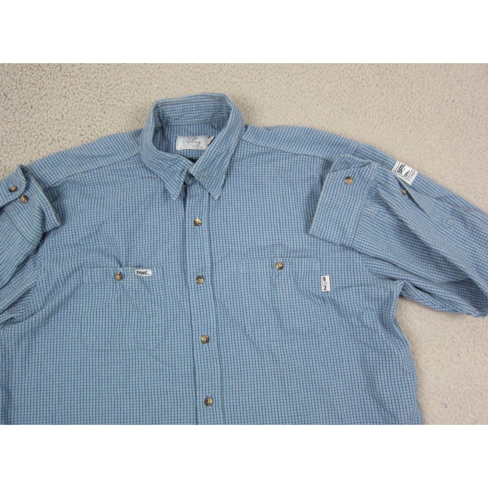 Vintage Tyndale Shirt Mens XL Blue Check Gingham Button-Up 90s USA Cotton Modacrylic Made in USA Size US XL / EU 56 / 4 - 2 Thumbnail