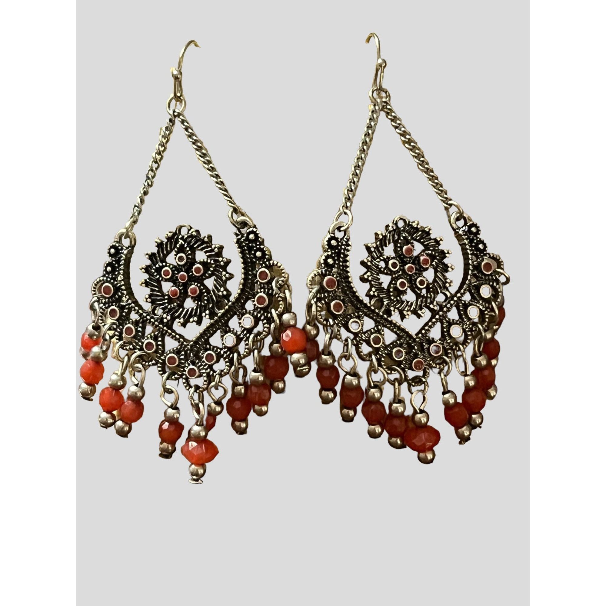 Other Silver tone dangle earrings filagree beads enamel hook boho Size ONE SIZE - 1 Thumbnail