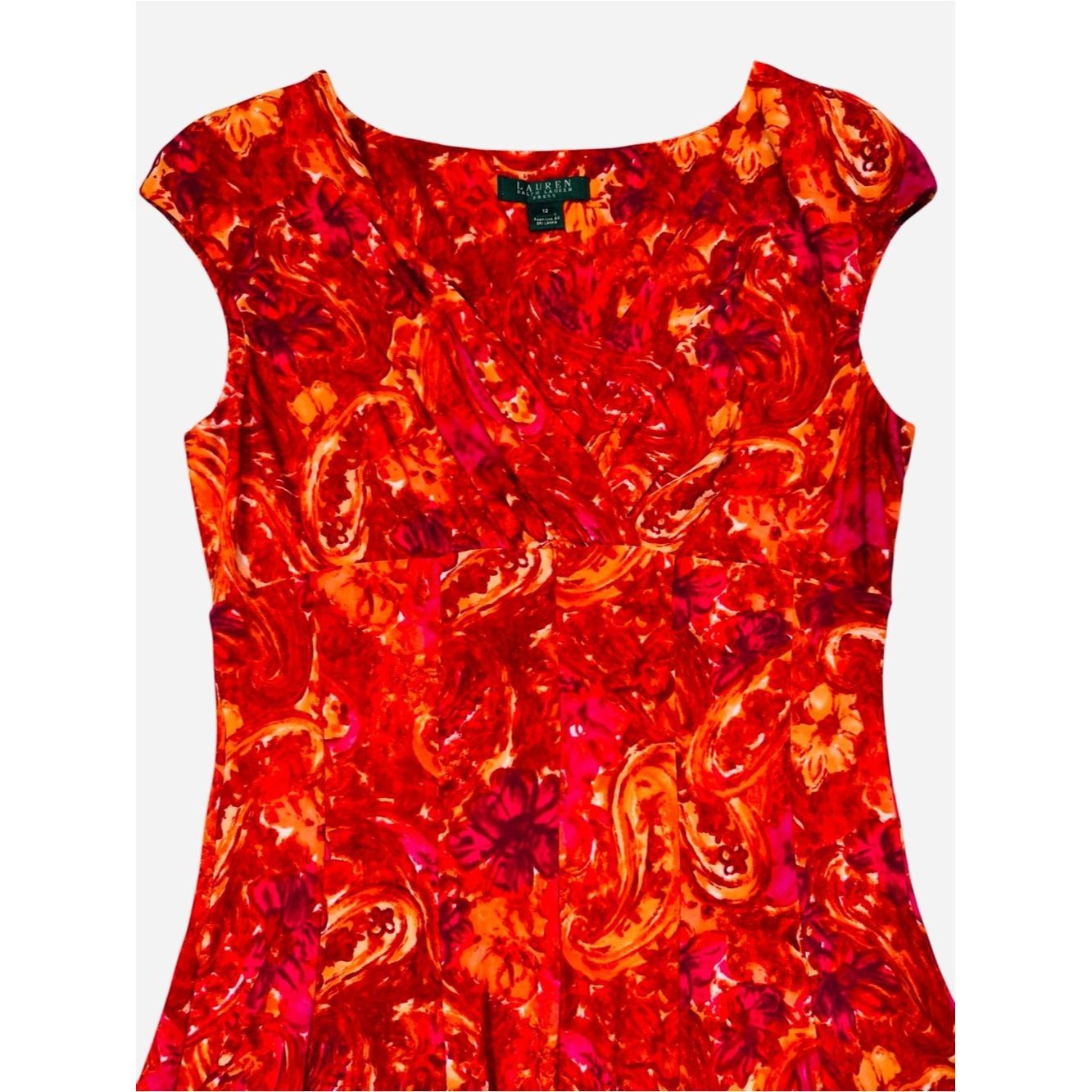 Ralph Lauren Ralph Lauren Red Paisley Fit-and-Flare Midi Dress Size 12 Size XL / US 12-14 / IT 48-50 - 5 Thumbnail
