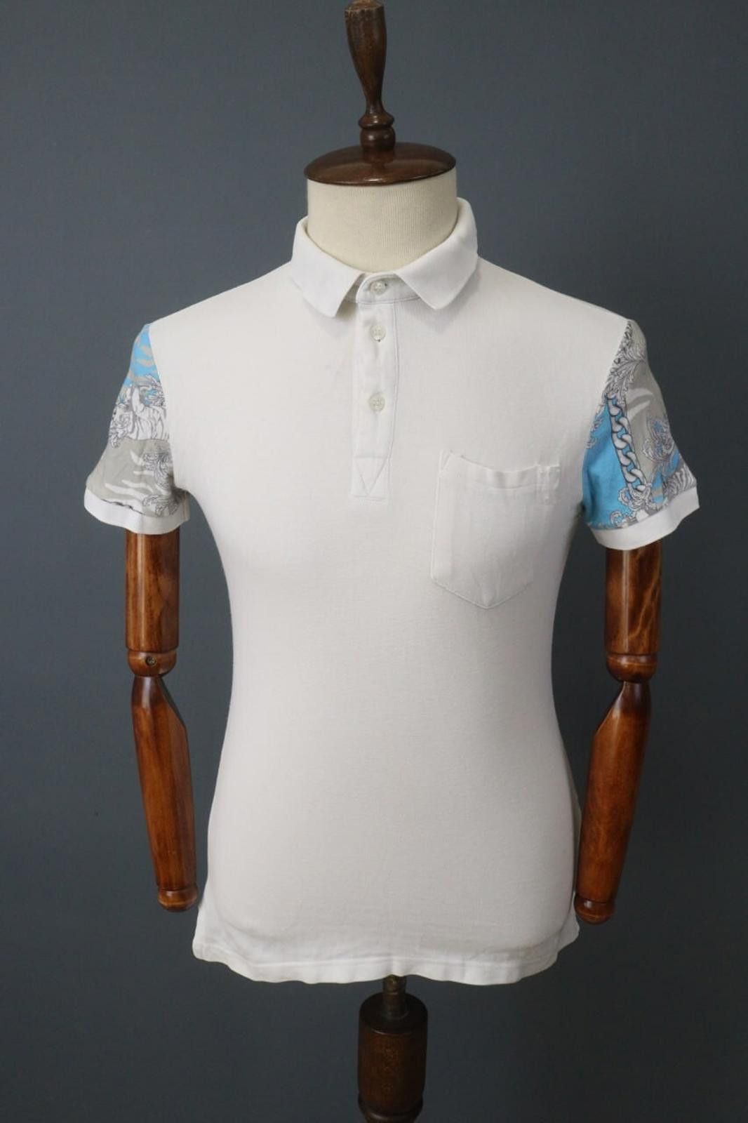 Versace Versace White Cotton Collar Chest Popover Polo Shirt Size 10 Size US M / EU 48-50 / 2 - 1 Thumbnail