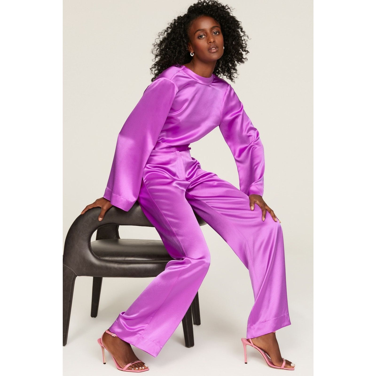 Anthropologie Something Navy Silky Wide Leg Trousers Pink 16 Size 38" / US 16 / IT 52 - 5 Thumbnail