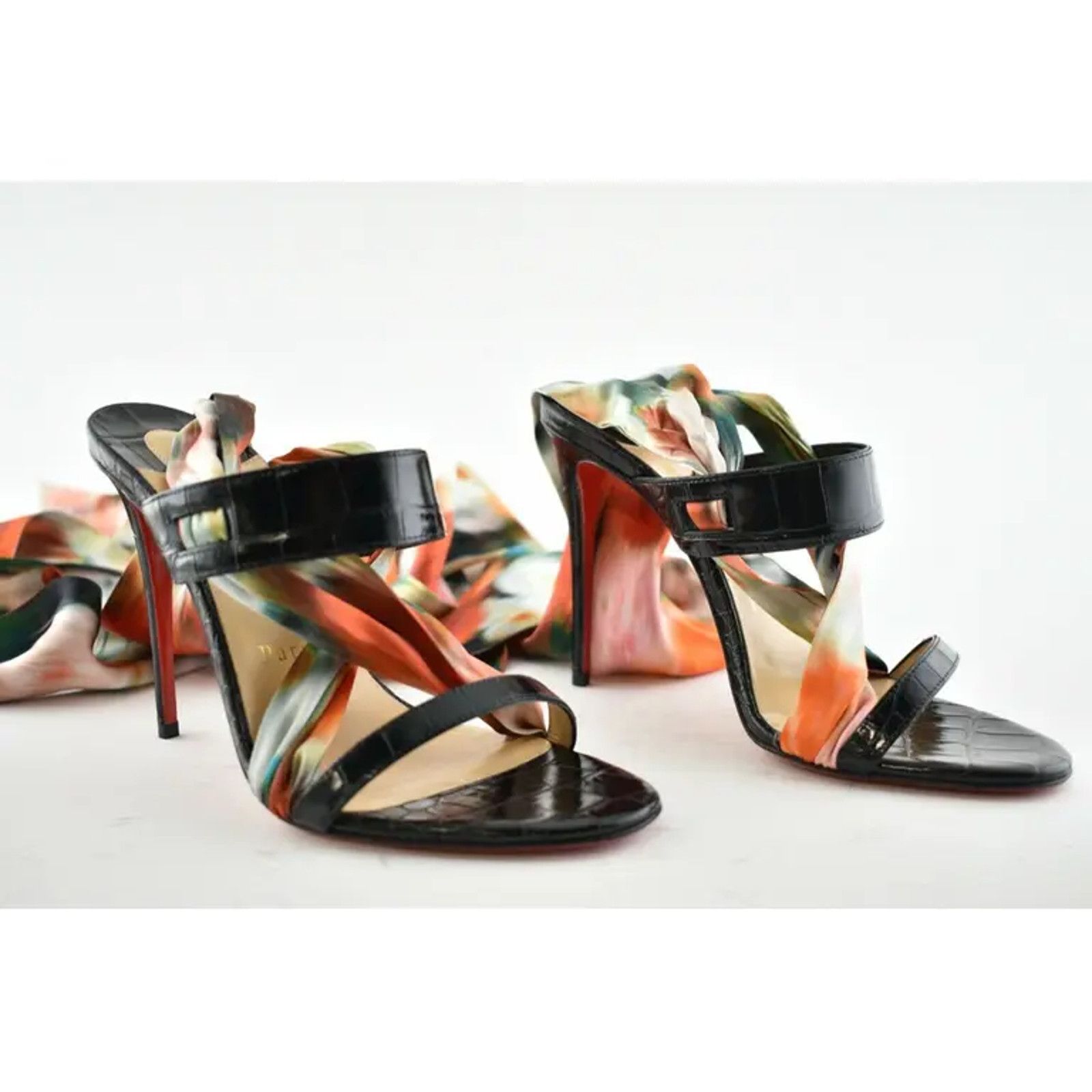 Christian Louboutin Foulard Cheville 100 Black Red Lace Up Sandal Heel Pump 37 Size US 7 / IT 37 - 4 Thumbnail