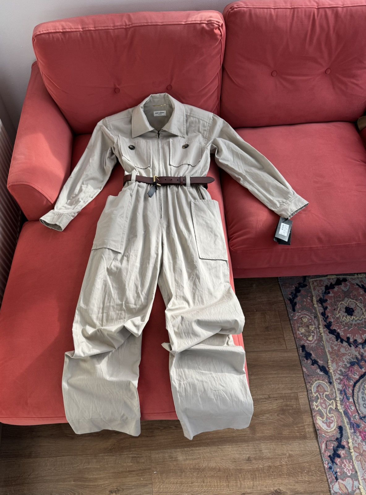 Saint Laurent Paris Saint Laurent New Safari Cotton Twill beige jumpsuit, size M Size 27" / US 4 / IT 40 - 5 Thumbnail