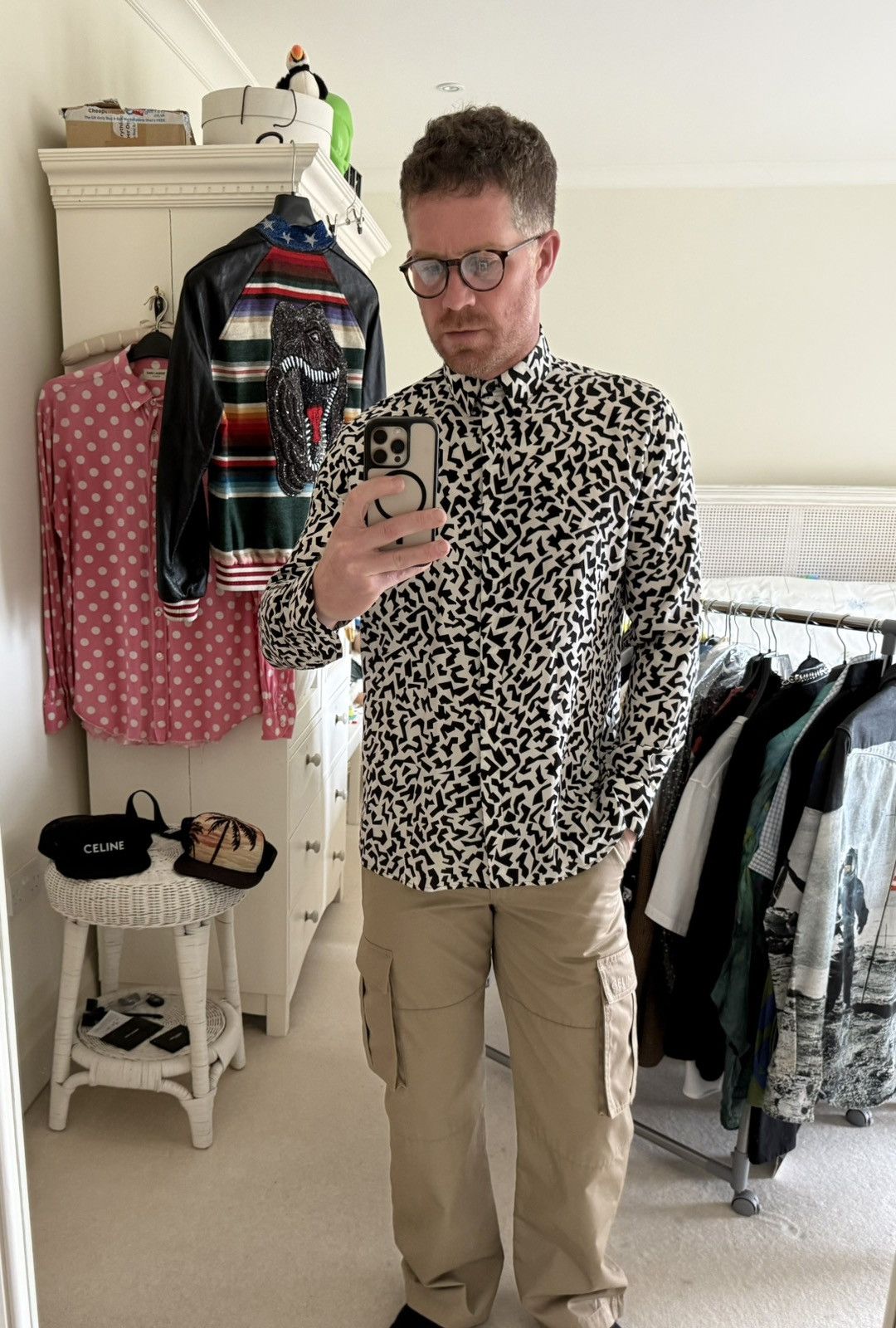 Saint Laurent Paris FW21 Saint Laurent silk geometric black white shirt grail Size US L / EU 52-54 / 3 - 10 Thumbnail