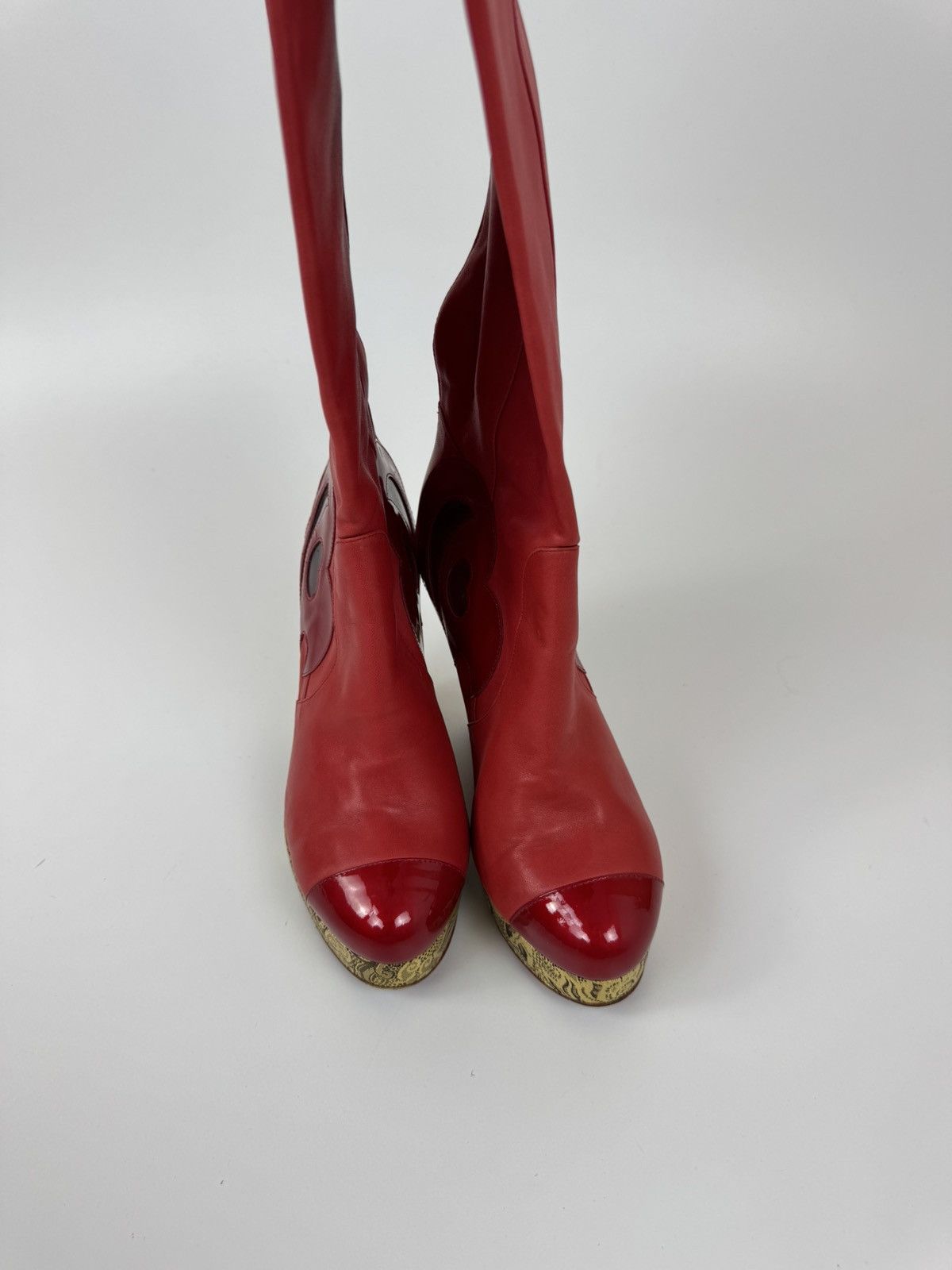 Chanel Chanel Paris Red Leather Over Knee Wadge Boots Avant Garde Size US 9 / IT 39 - 11 Thumbnail