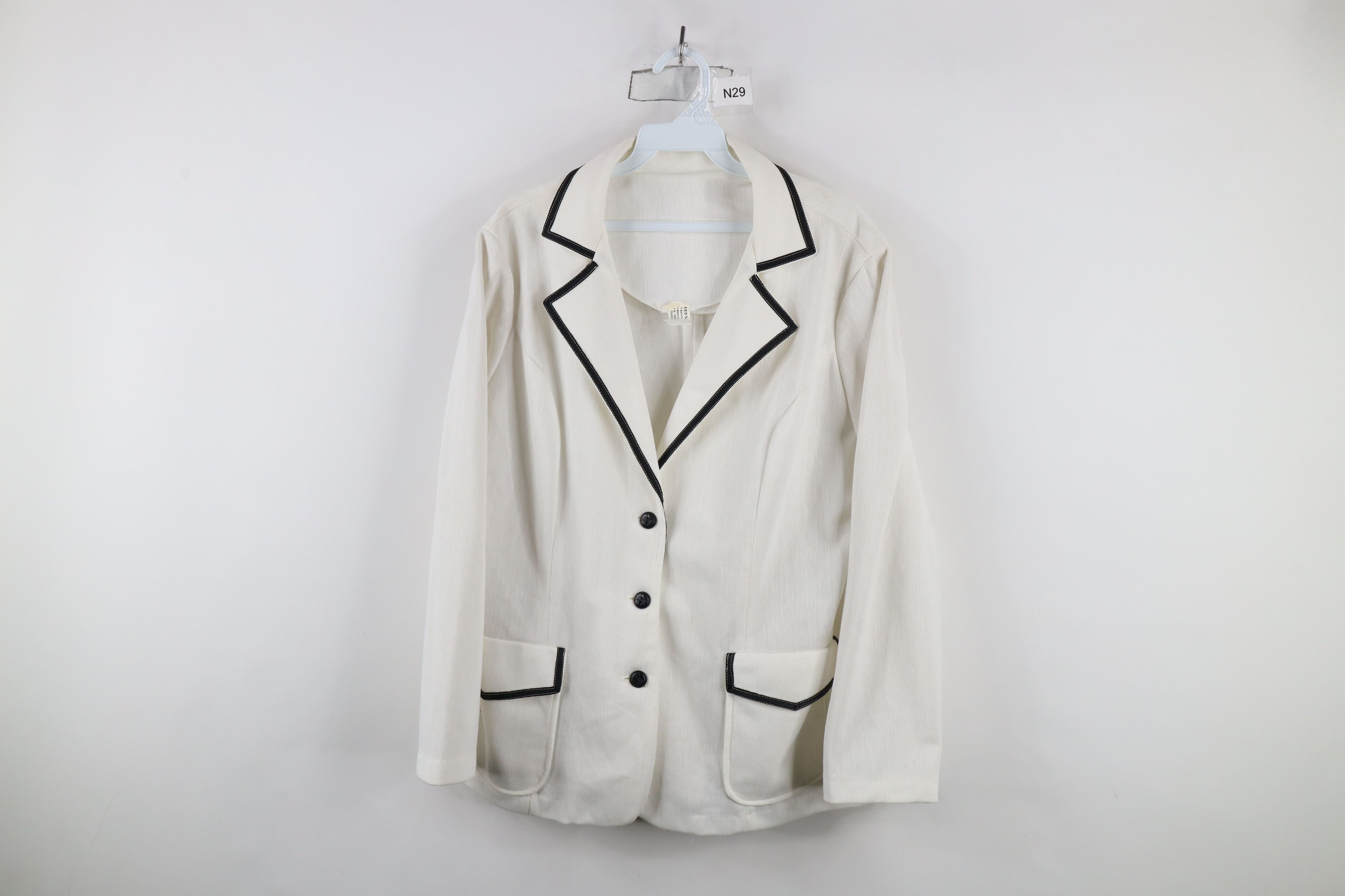 Vintage Vintage 70s Streetwear Ribbed Knit Blazer Jacket White USA Size L / US 10 / IT 46 - 1 Thumbnail