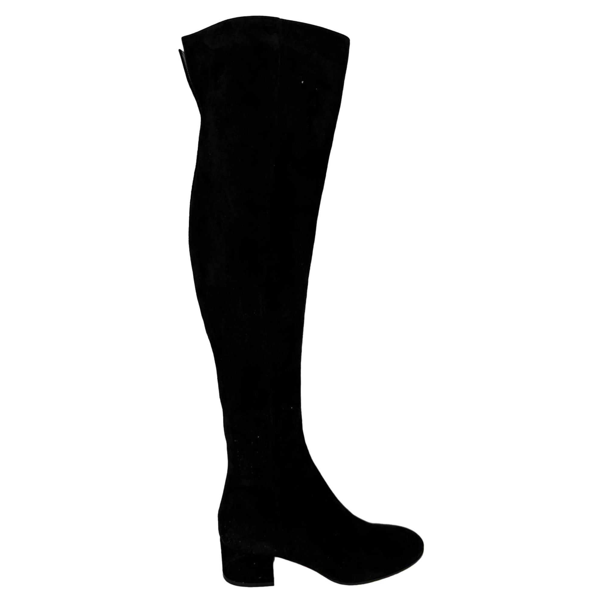 Gianvito Rossi Gianvito Rossi Block-Heel Knee-High Boots in Black Suede Size US 7 / IT 37 - 1 Thumbnail