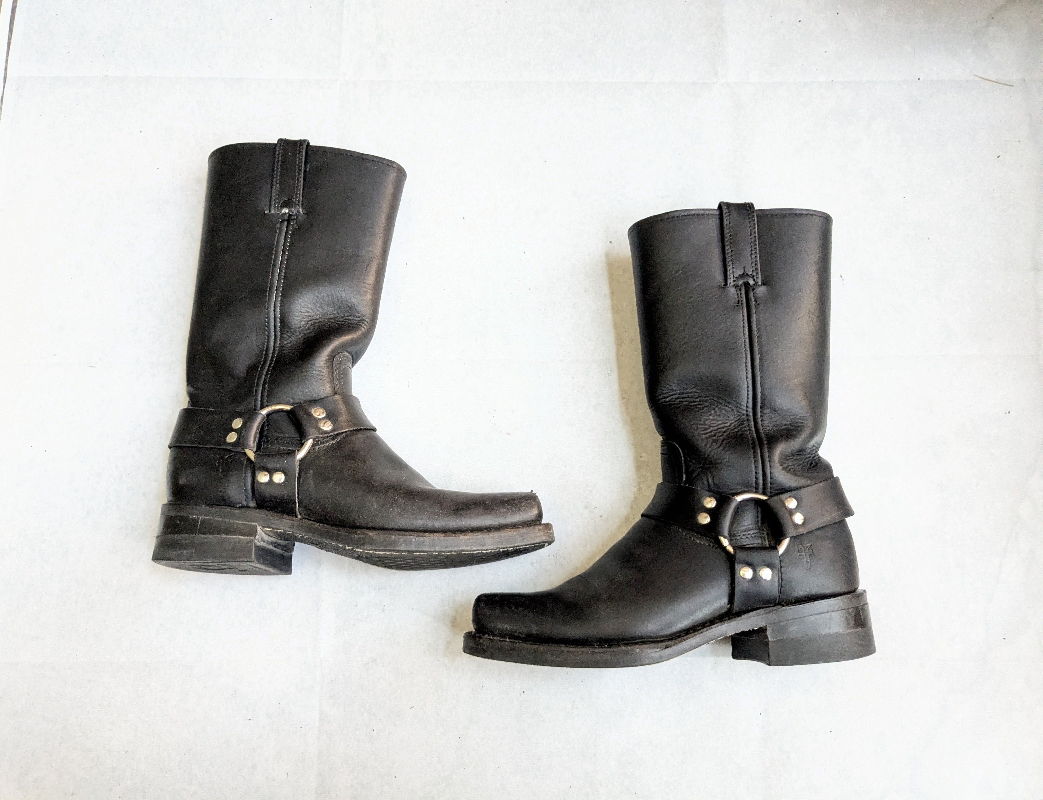 Frye Harness Boots Black Leather 8.5 M Leather Buckle