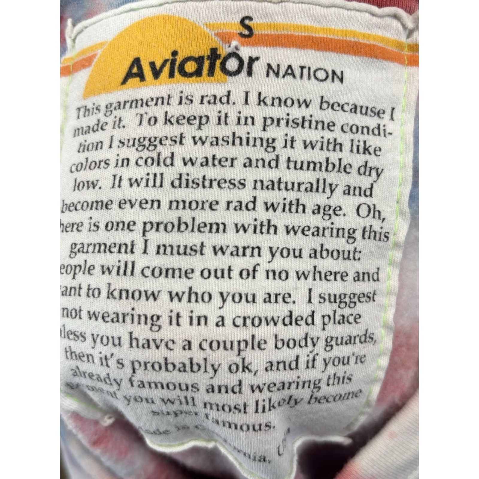 VINTAGE Aviator Nation Sweatshirt Tie Dye Pullover Crew Neck Unisex Small Multicolor Red Blue Relaxed