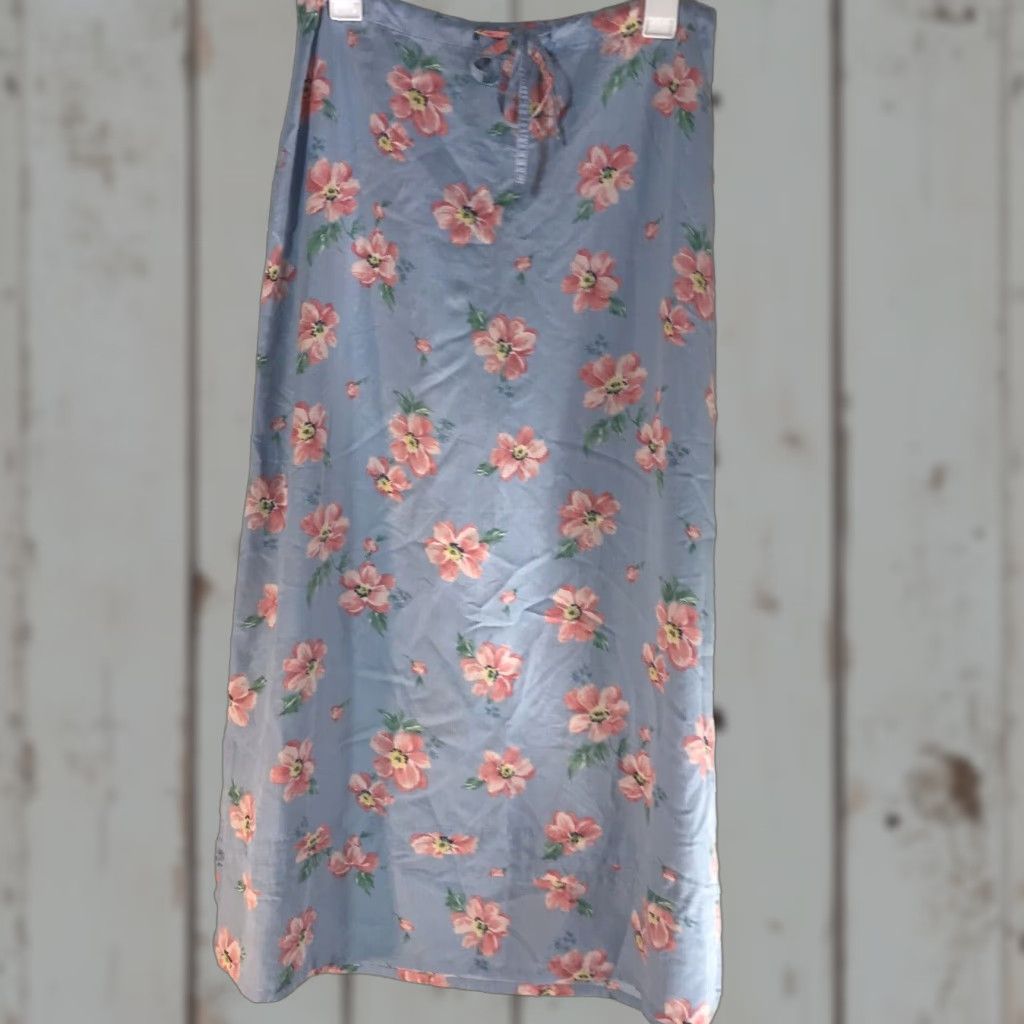 Vintage Crazy Horse Women's Maxi Skirt Floral Drawstring Long Seasonal Casual Modern Blue Size 10 Size 32" / US 10 / IT 46 - 1 Thumbnail