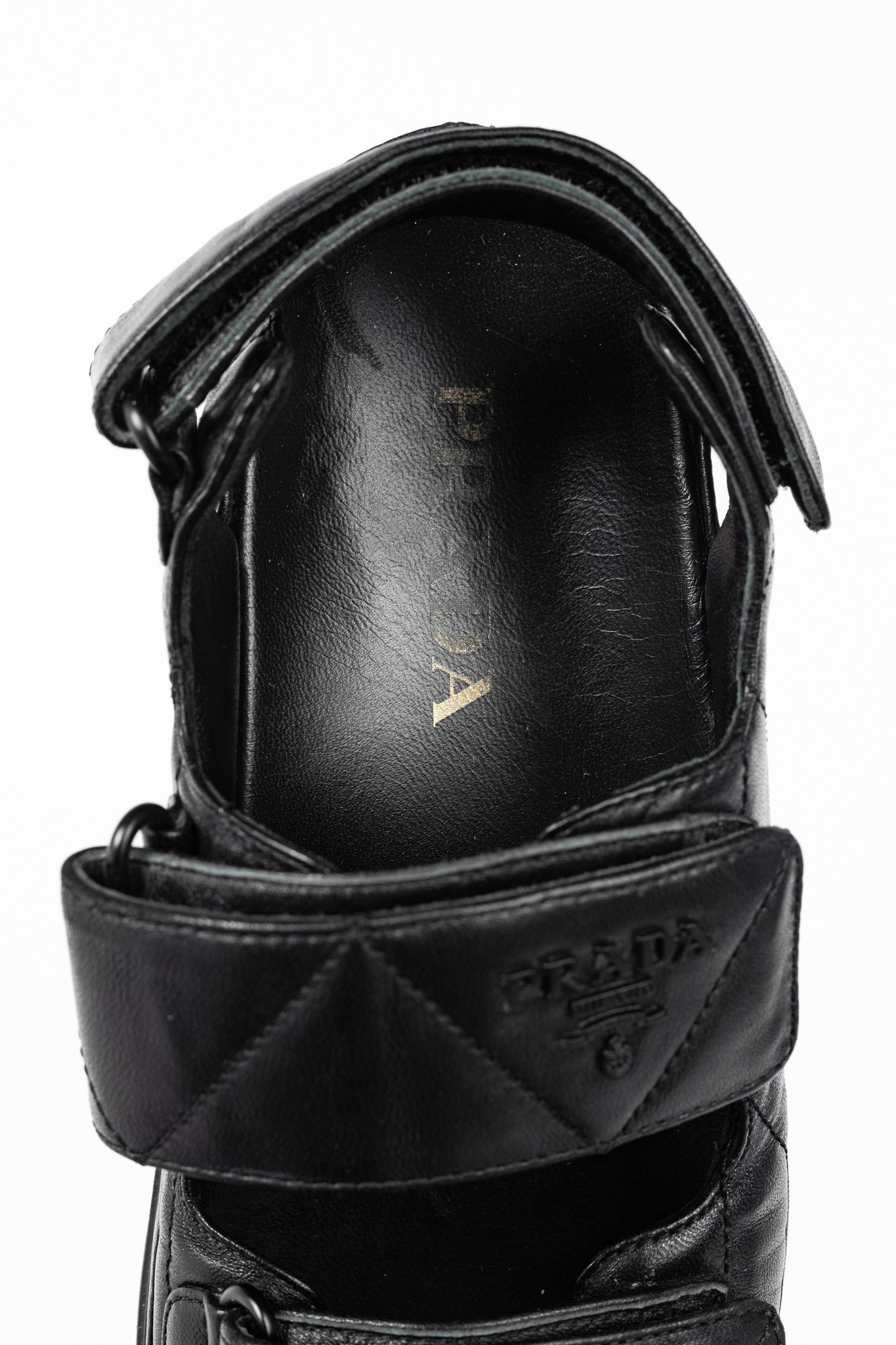 Prada Prada Black Quilted Lamb Leather Sandals Size US 5.5 / IT 35.5 - 11 Thumbnail
