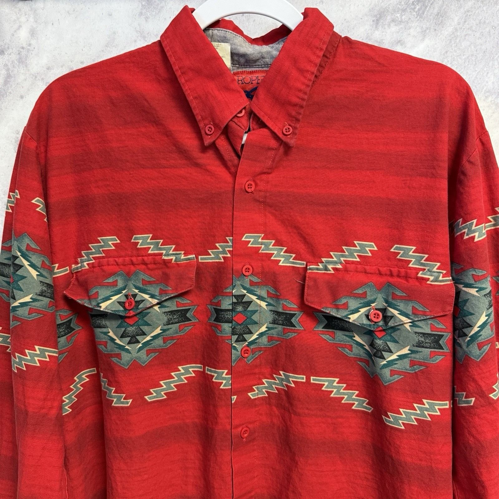 Roper × Vintage Vintage Roper Western Shirt Mens Large Red Long Sleeve Aztec Size US L / EU 52-54 / 3 - 3 Thumbnail