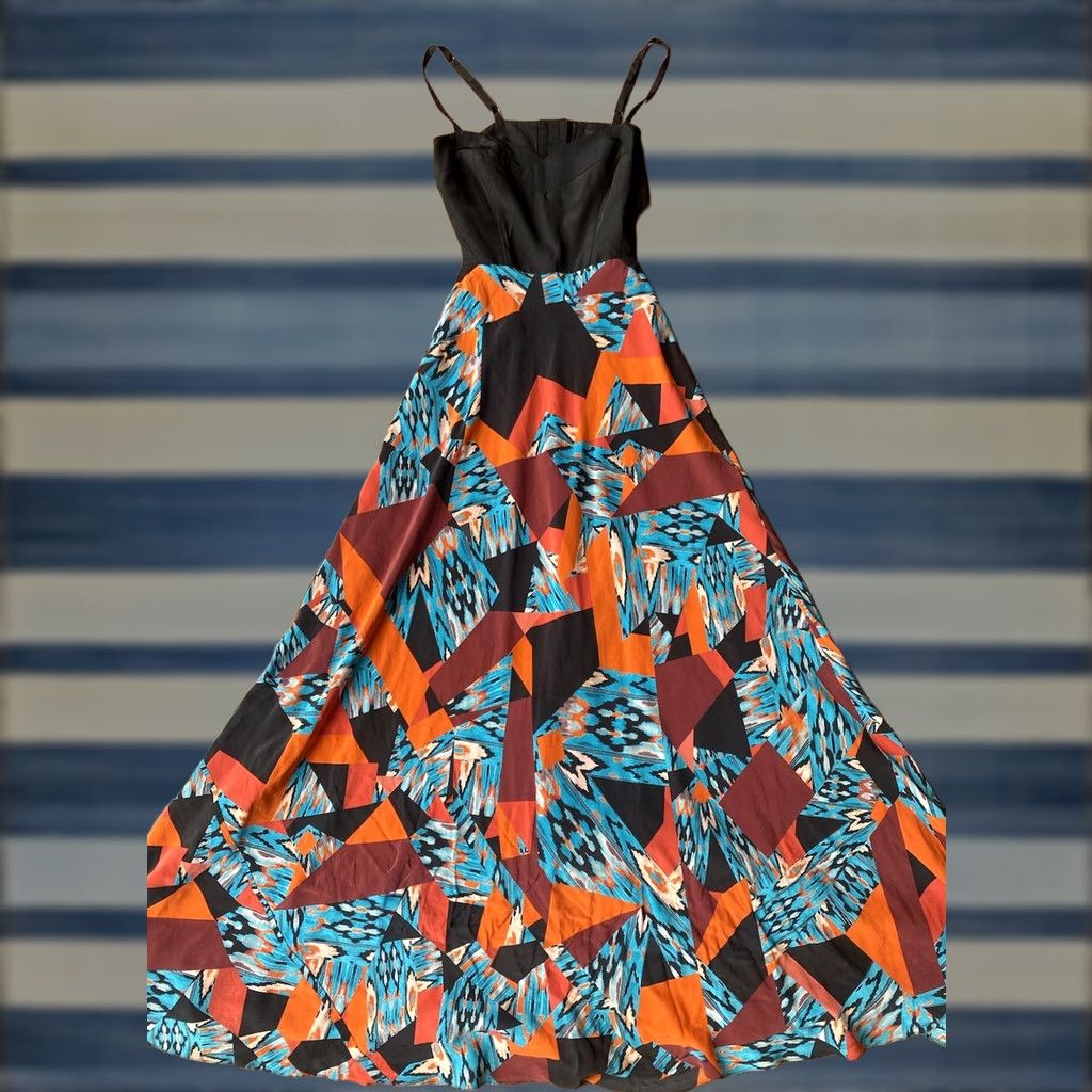 cocktail and party marciano dress VINTAGE Marciano Silk Dress Abstract Women's Size 2 Maxi Long Multicolor  Chiffon Silk GUESS Formal Party/Cocktail Womens