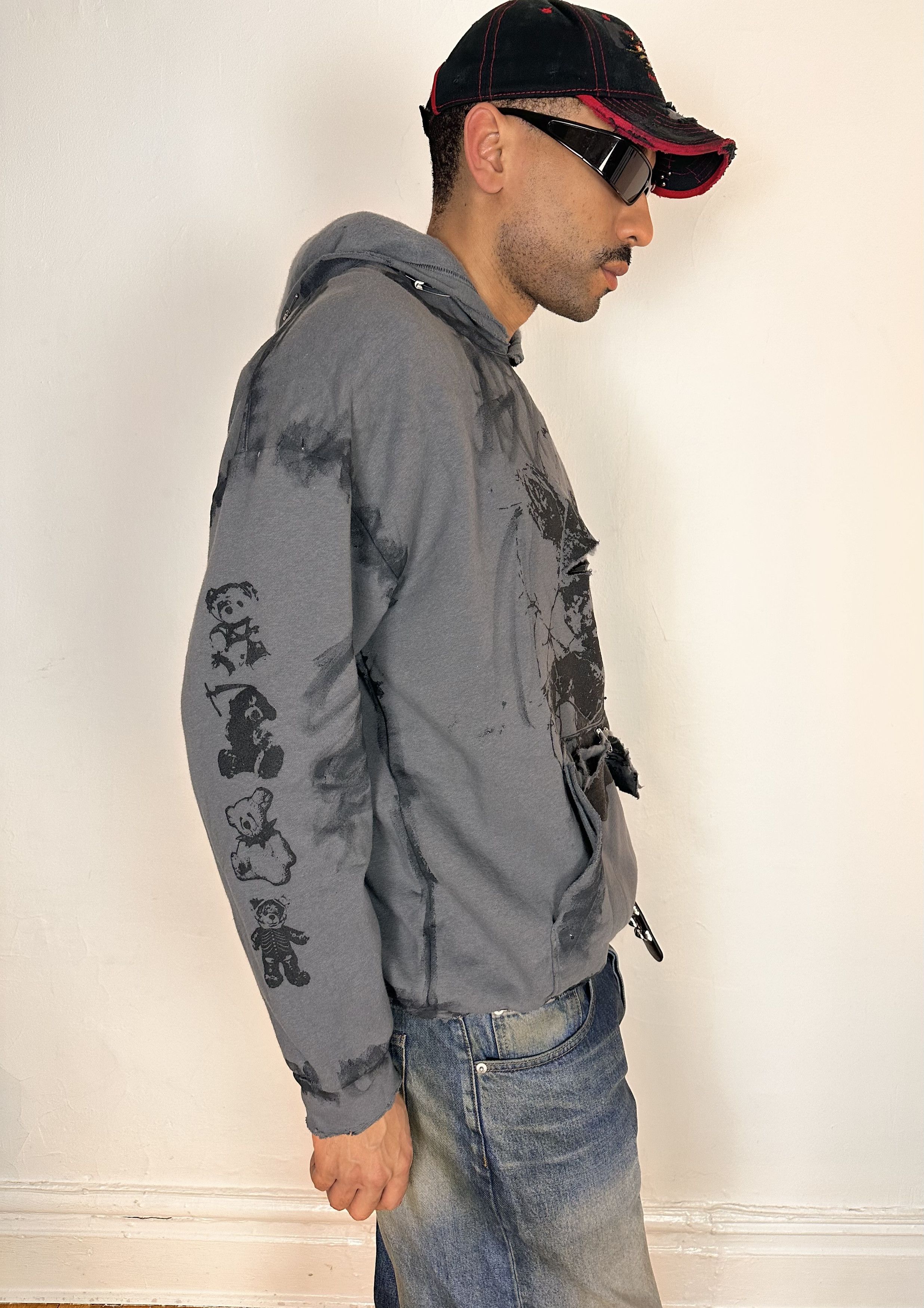 Vintage ASTROBOI* Psycho Teddy Barbed Wire Grey Grunge Hoodie - XL Size US XL / EU 56 / 4 - 3 Thumbnail