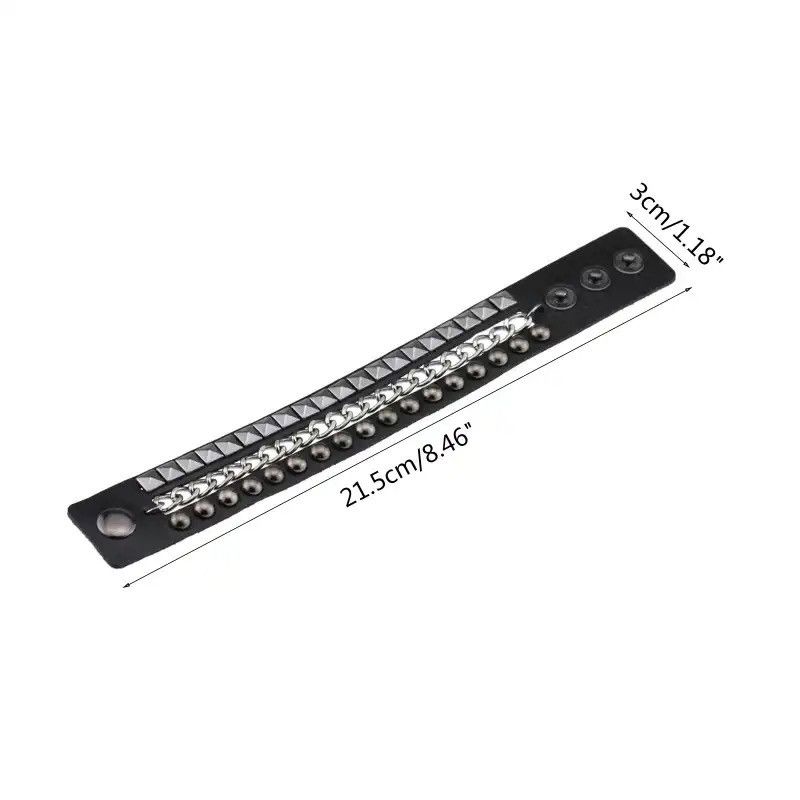 Vintage Punk Leather Bracelet Multilayers Rivets Chain Bracelet Size ONE SIZE - 6 Thumbnail