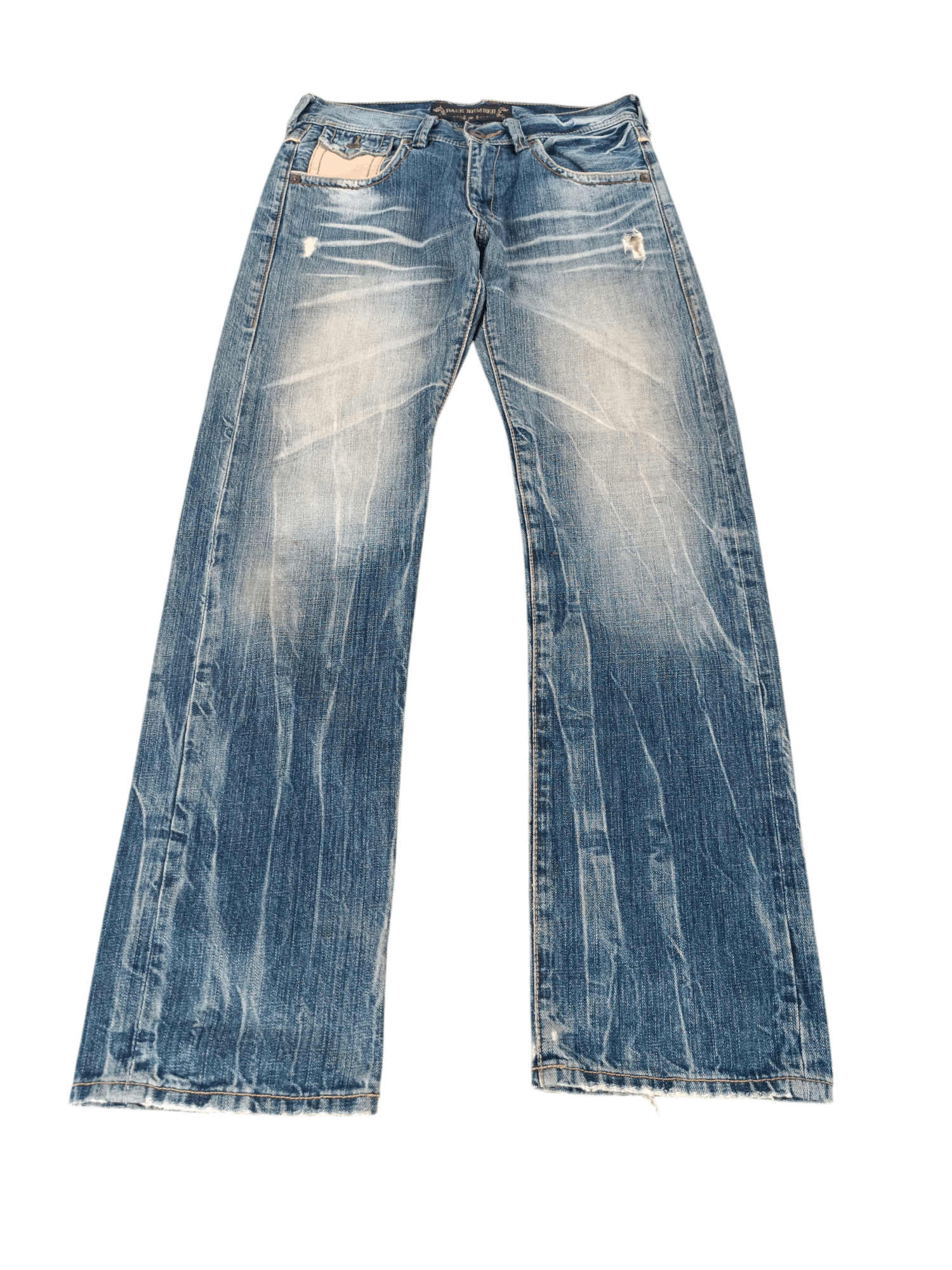 💥Flare💥90s Back Number Distress Ripped Jeans Faded