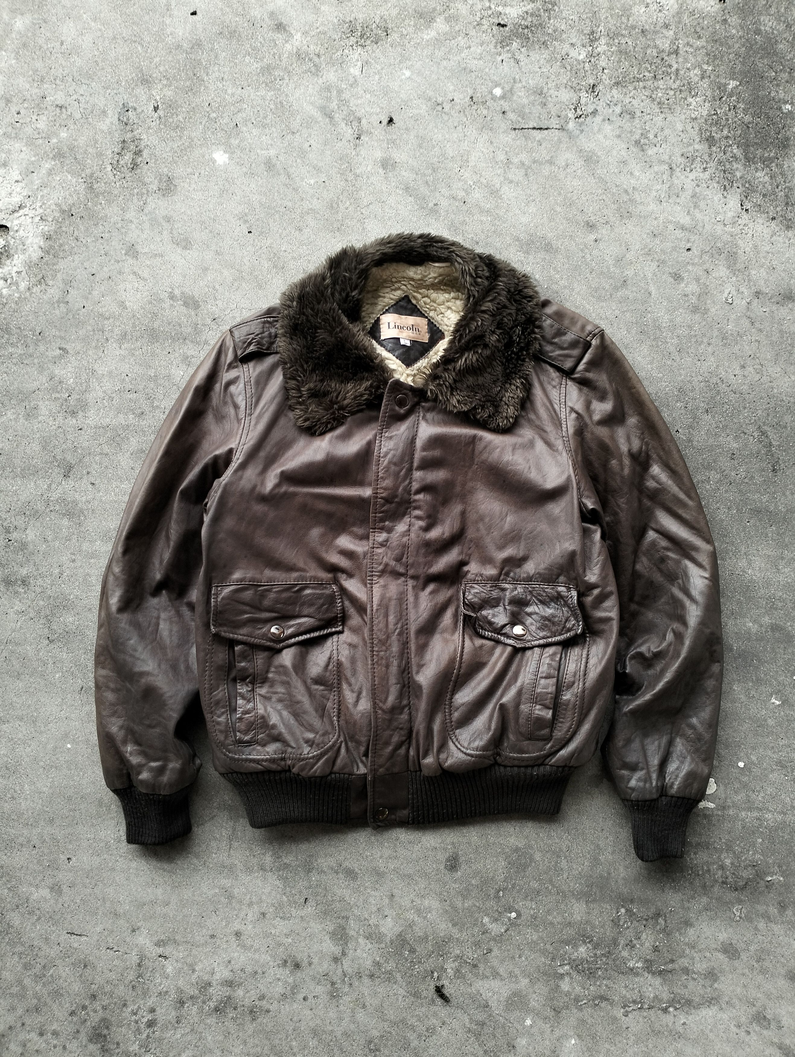 VINTAGE LINCOLN MILITARY LEATHER JACKET INNER SHERPA