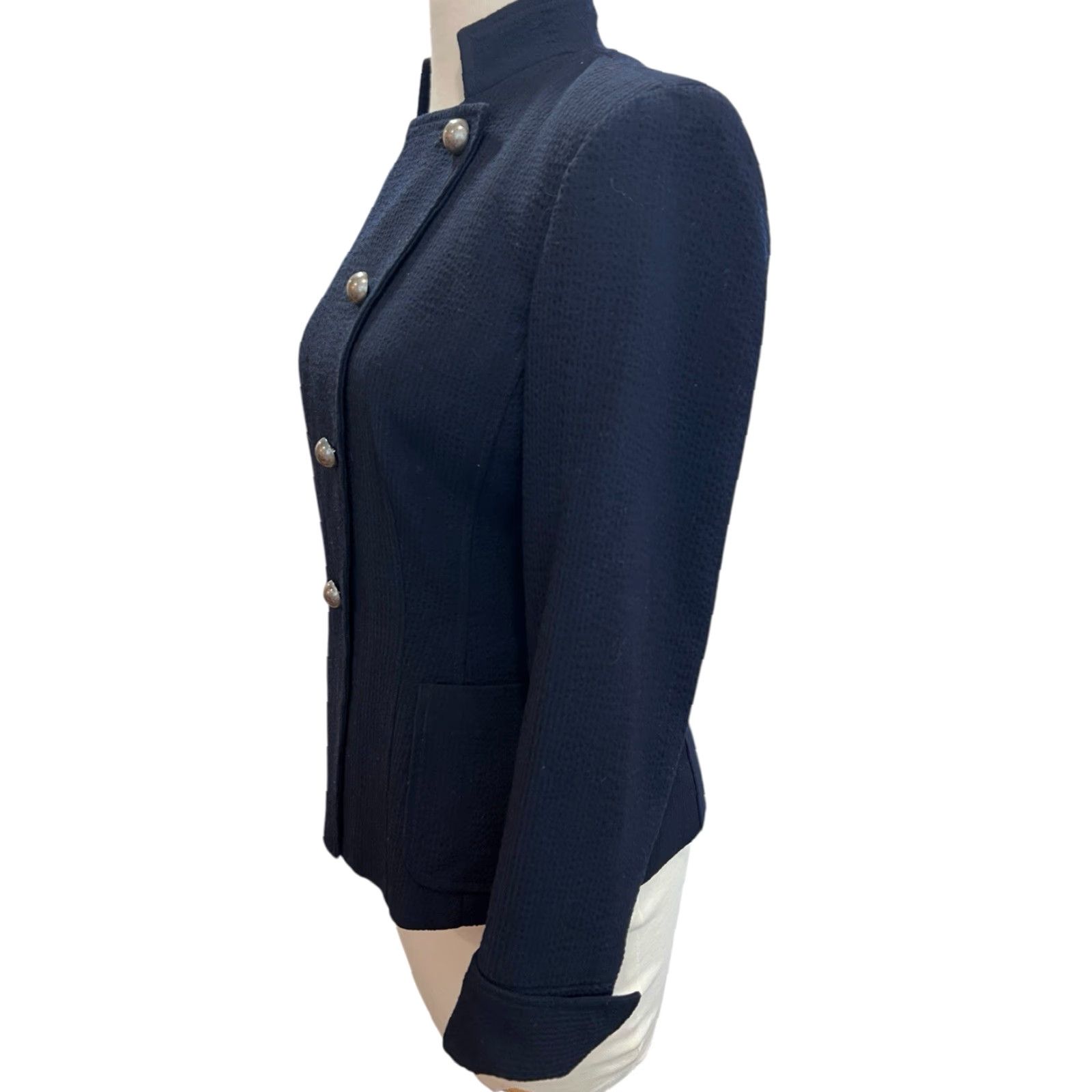 Vintage Garfield & Marks Women's Navy Blue Textured Jacket Asymmetrical Button Size 0 Size XS / US 0-2 / IT 36-38 - 3 Thumbnail