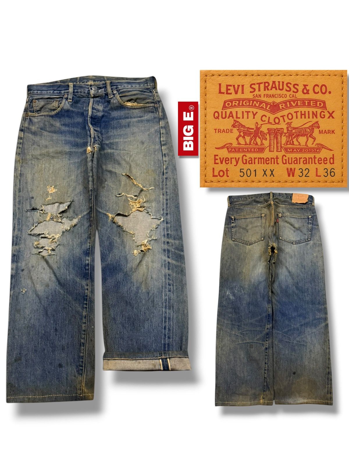 Vintage 90s Levi’s 501XX Style Big E Selvedge Distressed W32