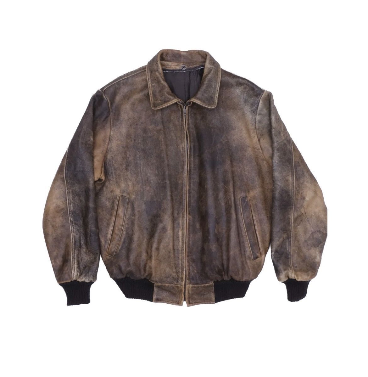 image of Vintage Leather Bomber Jacket in Brown, Men's (Size XL)