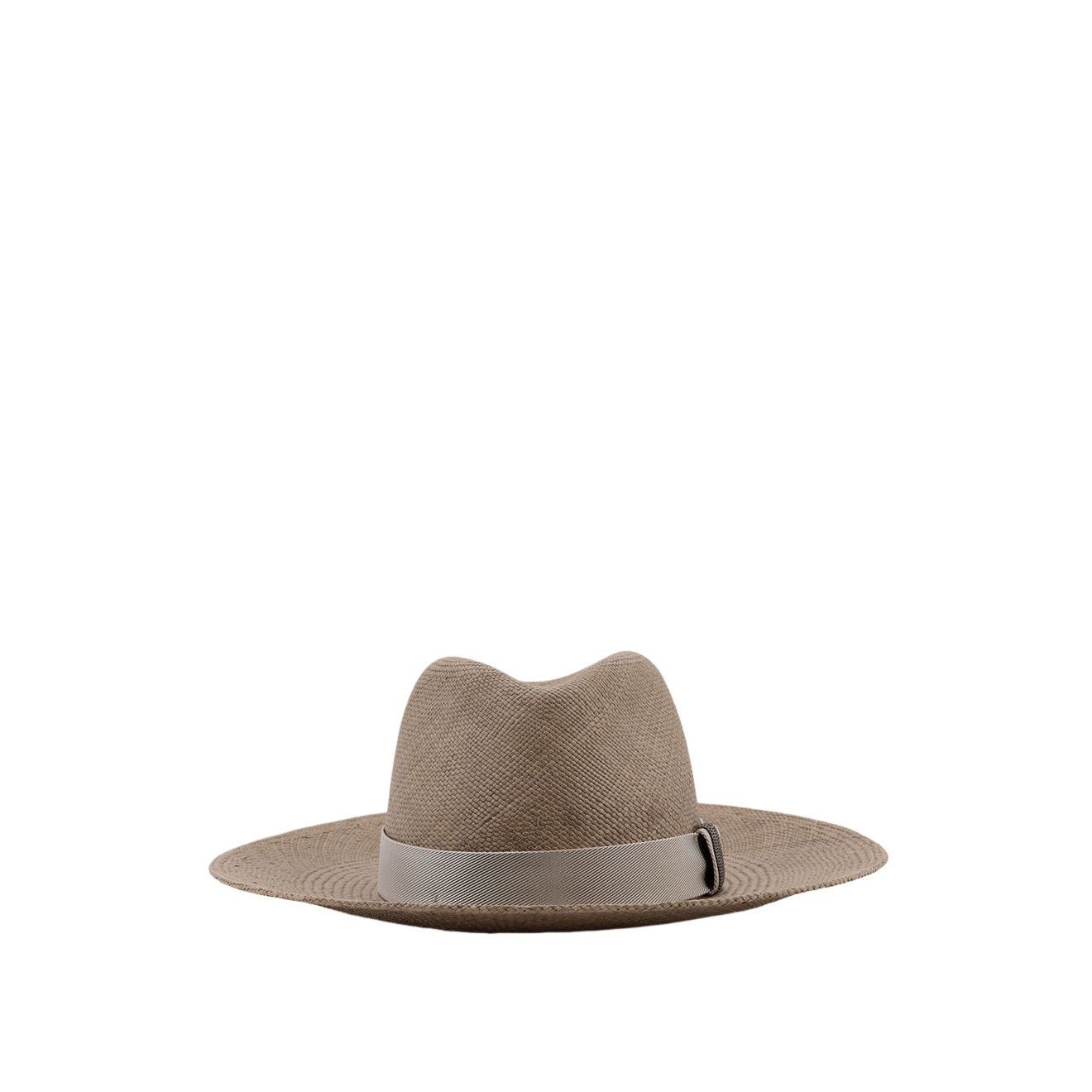 BRUNELLO CUCINELLI $1550 Beige Straw fedora with precious Ha