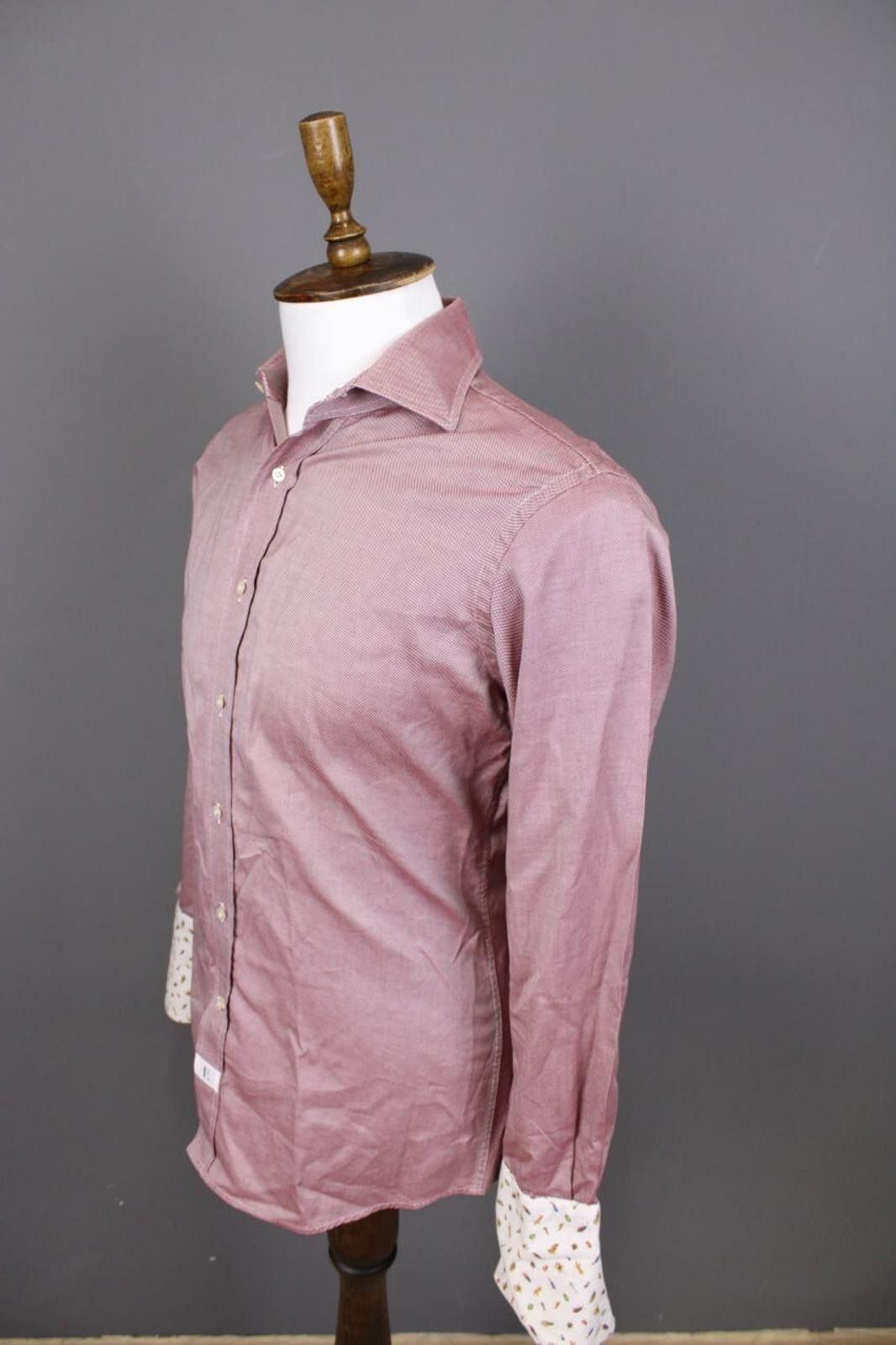 Emmett Emmett London Slim Fit Burgundy Down Shirt Size 38 / 15 Size US M / EU 48-50 / 2 - 6 Thumbnail