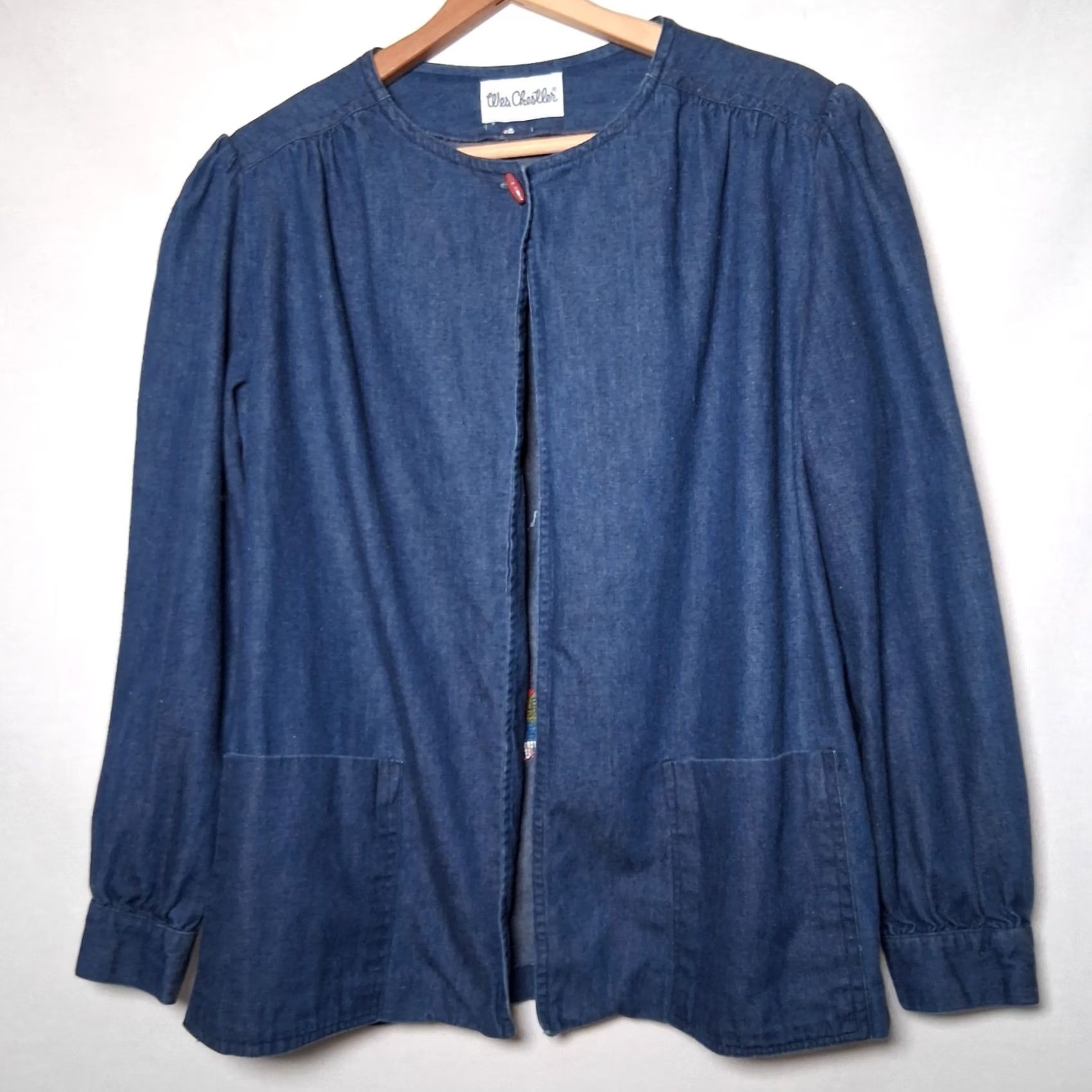 Vintage VINTAGE Wes Chestler Cross Stitch Chambray Shirt L/XL Blue Open Front Woman Regular Long Sleeve Round Neck Button Casual Cotton Chambray Handmade Size L / US 10 / IT 46 - 2 Thumbnail