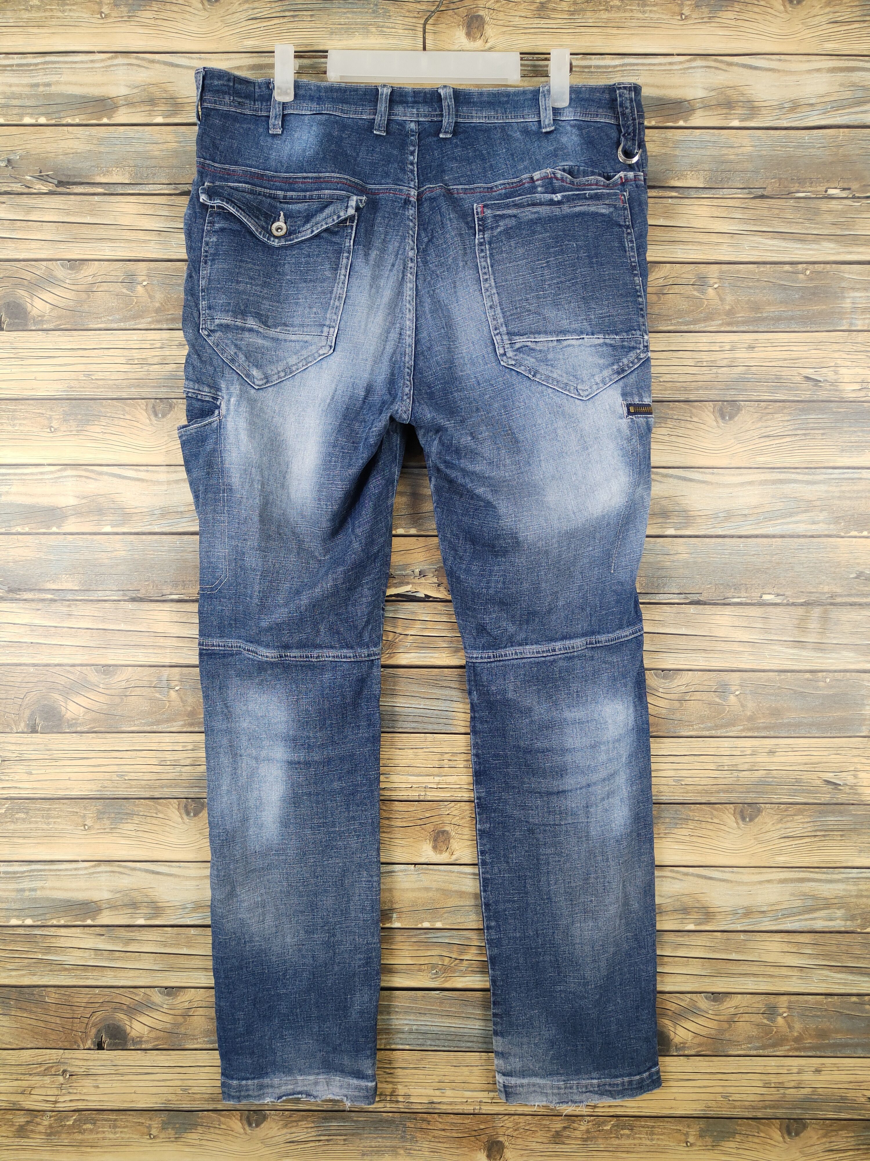 Japanese Brand FieldCore Dark Blue Distressed Ripped cargo Jeans #W1962 Size US 36 / EU 52 - 7 Thumbnail